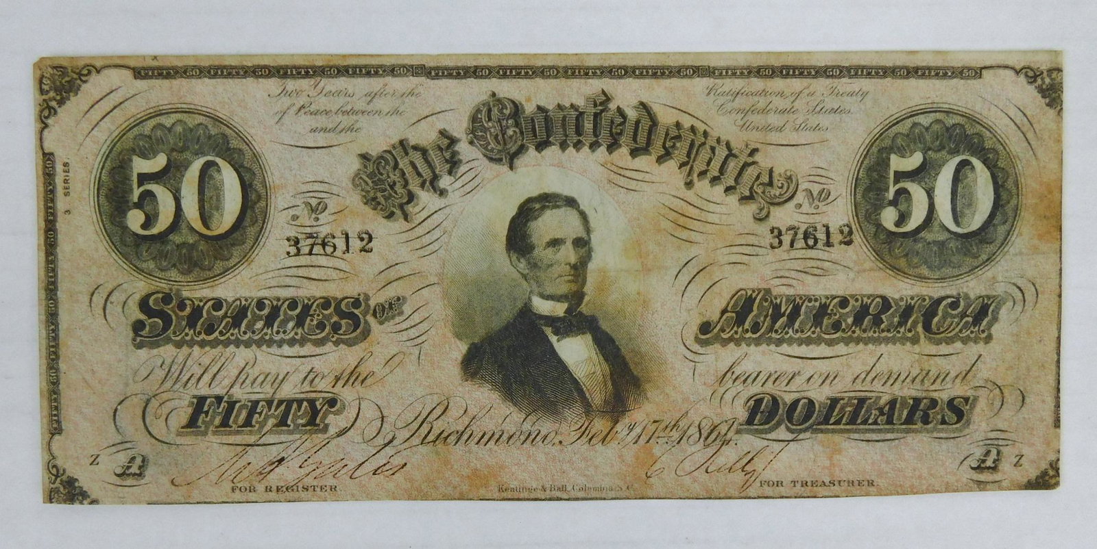 1864 $50 CONFEDERATE NOTE: 1864 $50 THE CONFEDERATE STATES OF AMERICA