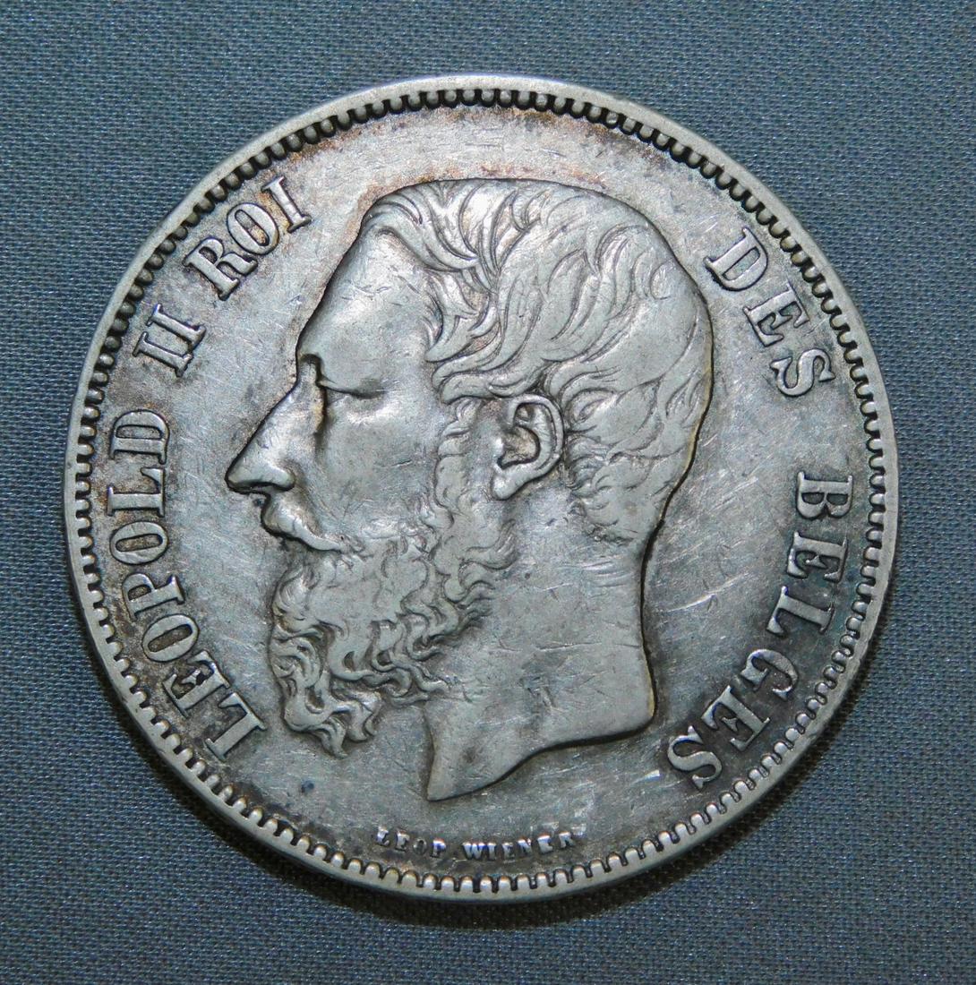 1869 BELGIUM 5 FRANCS: 1869 5 FRANCS, BELGIUM, SILVER