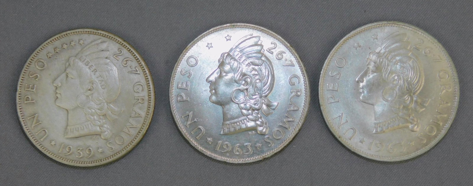 UN PESOS: 1939; 1963 & 1963 UN PESOS, DOMINICAN REPUBLIC