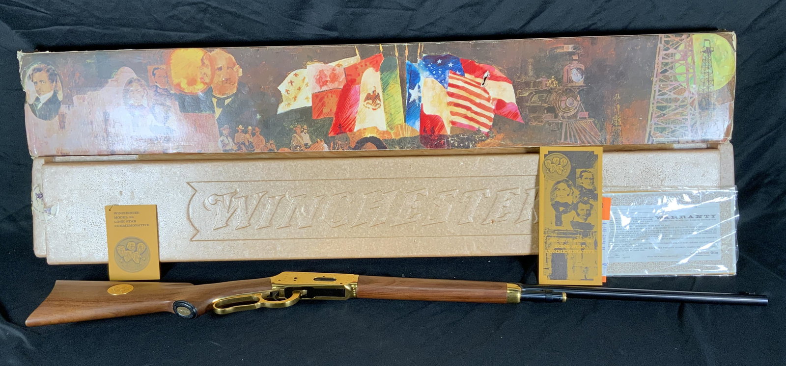 WINCHESTER MODEL 94 LONE STAR COMMEMORATIVE 30-30 WIN LEVER ACTION WITH PAPERS AND BOX: WINCHESTER MODEL 94 LONE STAR COMMEMORATIVE 30-30 WIN LEVER ACTION WITH PAPERS AND BOX. SERIAL NUMBER LS9279. THIS FIREARM NEEDS TO BE REGISTERED.