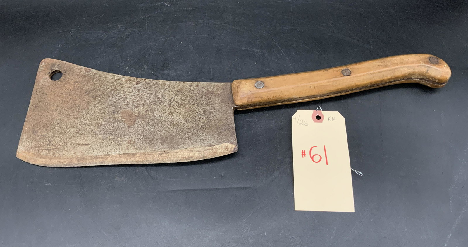 ANTIQUE UNMARKED CLEAVER.: ANTIQUE UNMARKED CLEAVER. MEASURES 20"L.
