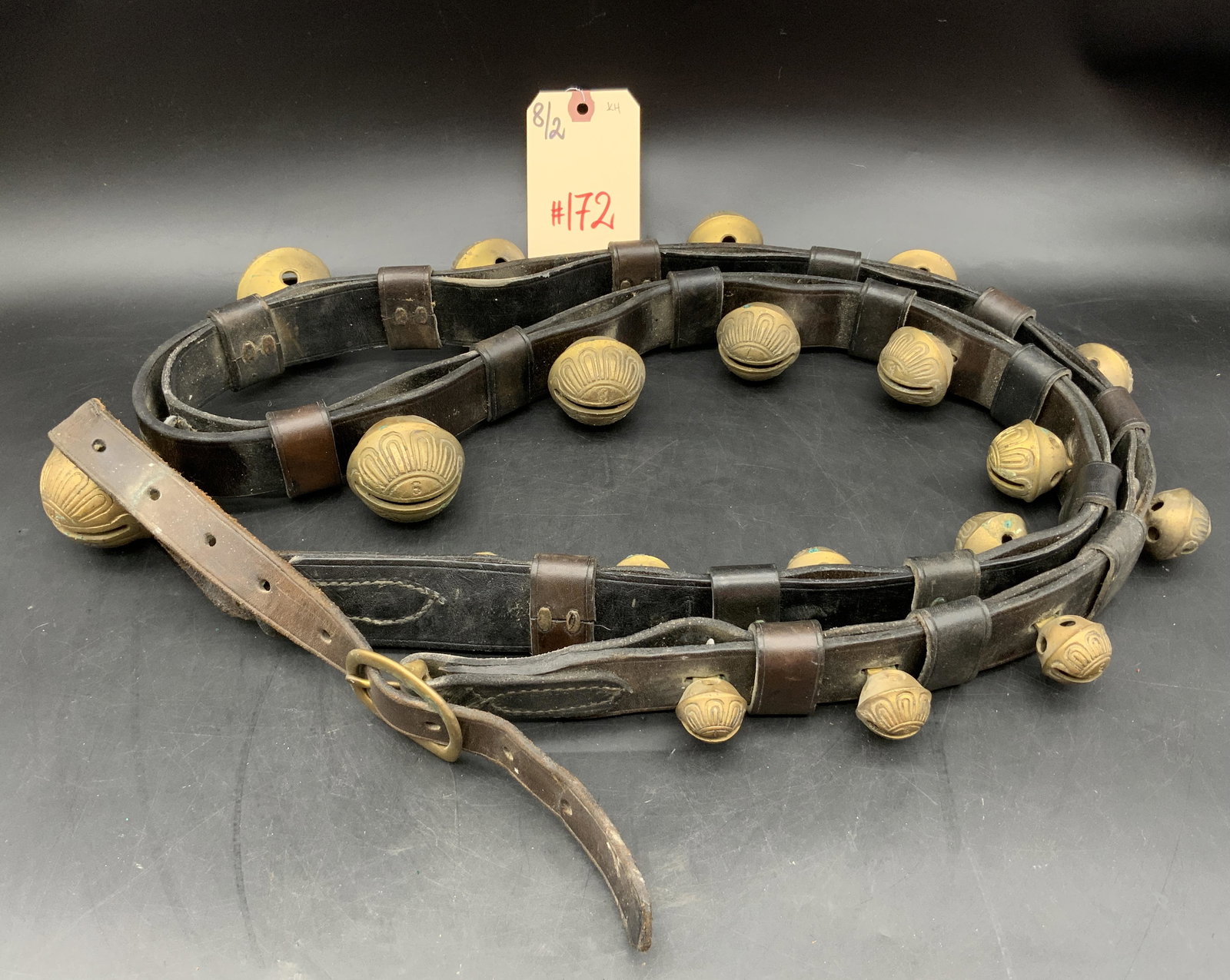 86"L GRADUATED DECORATED VINTAGE SLEIGH BELLS STRAND. (1 of 2)