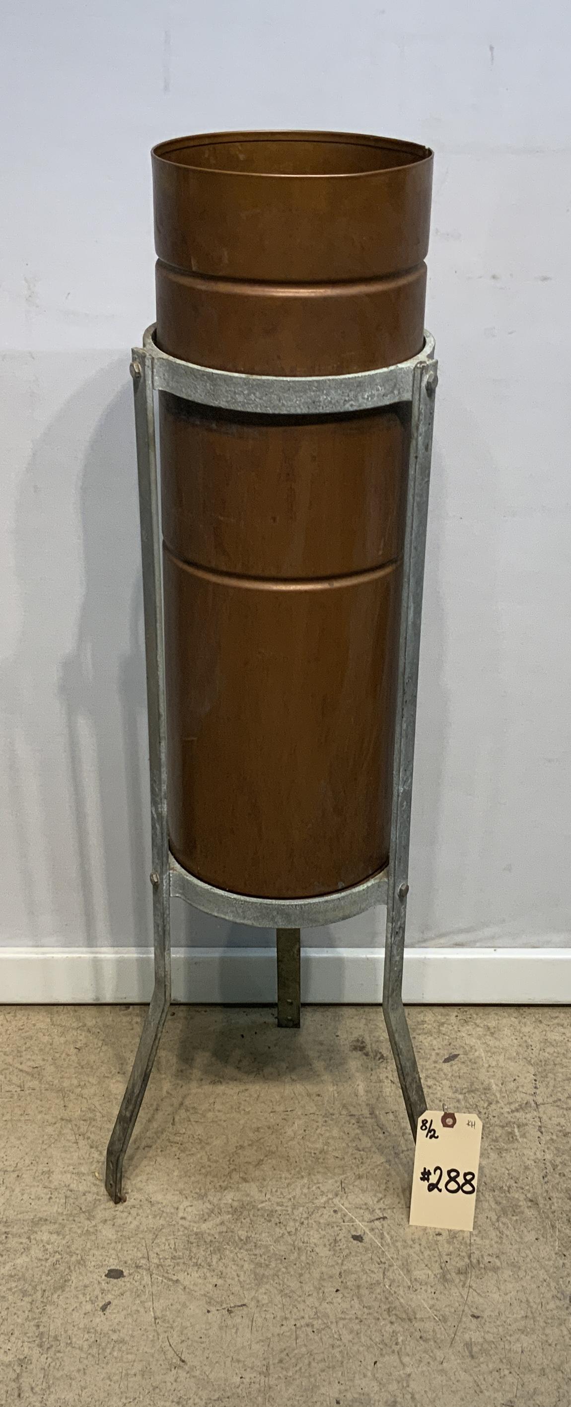 COPPER CYLINDER WITH STAND.: COPPER CYLINDER WITH STAND. MEASURES 38"H X 8" DIAMETER.