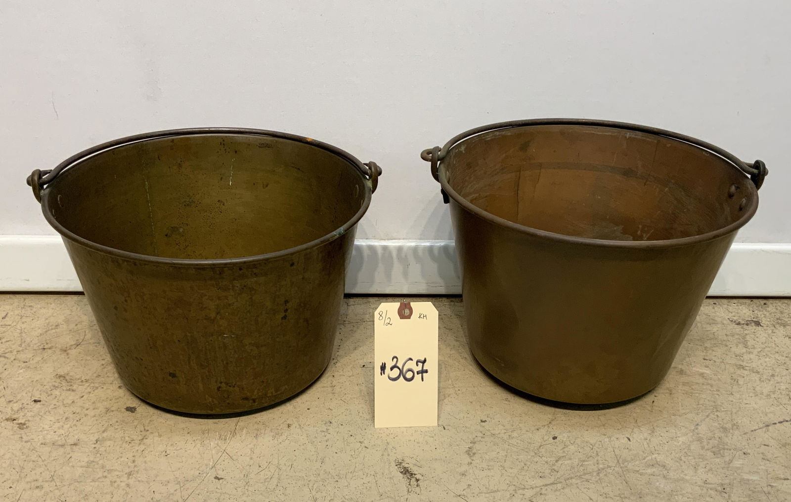 PAIR OF VINTAGE HANDLED COPPER BUCKETS. (1 of 2)