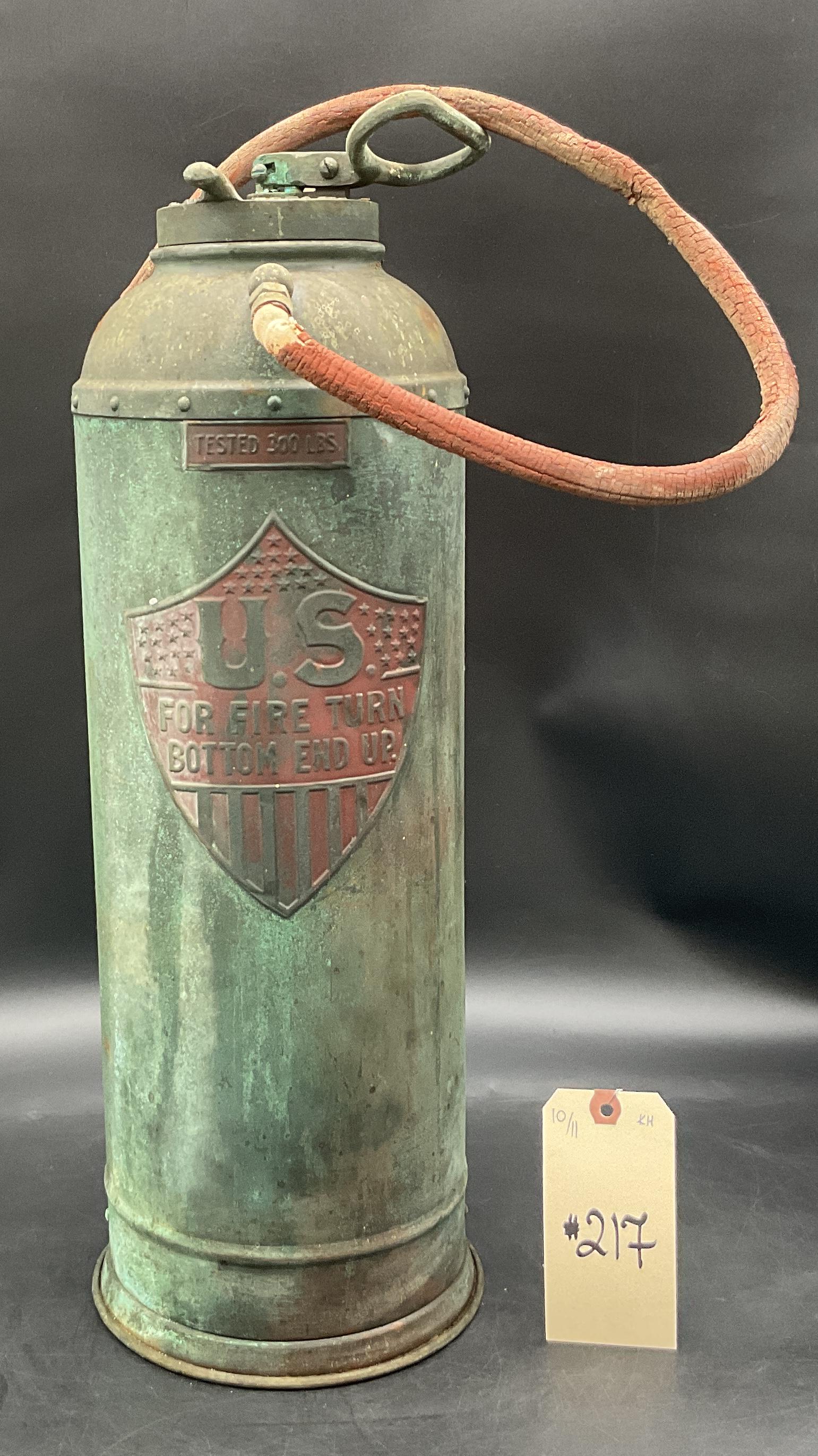 VINTAGE US COPPER FIRE EXTINGUISHER (1 of 3)