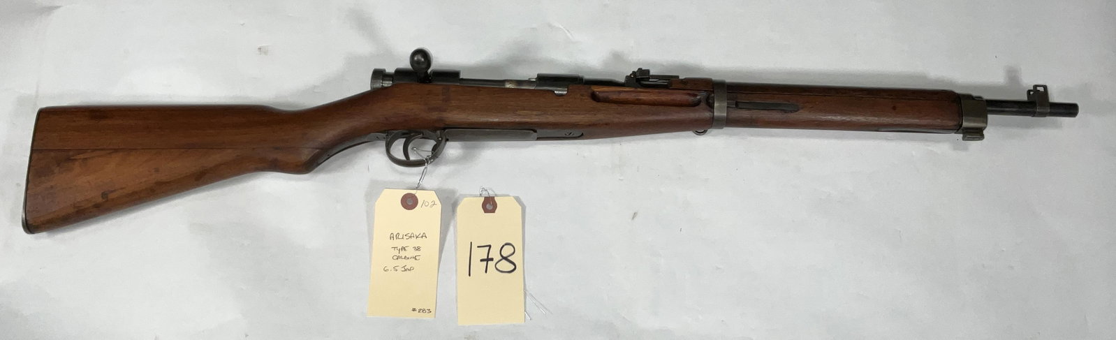 ARISAKA TYPE 38 CARBINE 6.5 JAP BOLT ACTION RIFLE.: ARISAKA TYPE 38 CARBINE 6.5 JAP BOLT ACTION RIFLE. BACKGROUND CHECK REQUIRED.