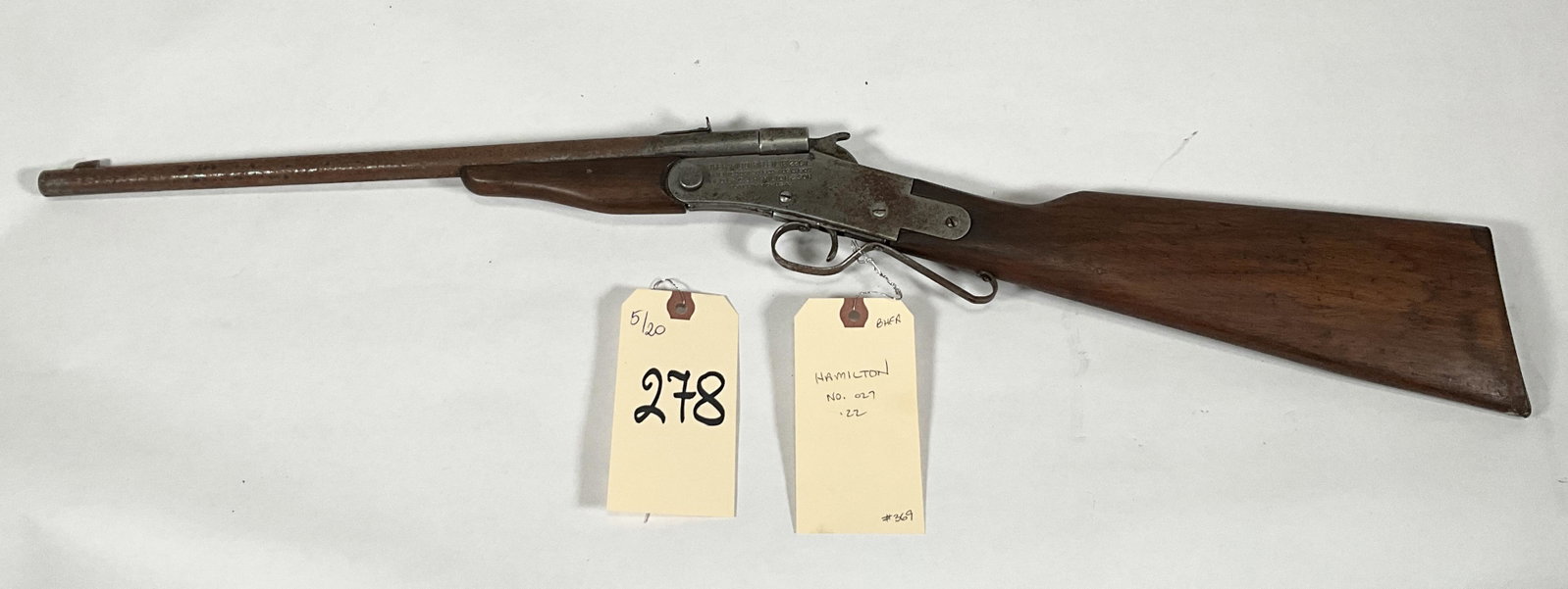 HAMILTON NO. 027 .22 CAL TAKEDOWN RIFLE.: HAMILTON NO. 027 .22 CAL TAKEDOWN RIFLE. RUST AS SEEN IN THE PHOTOGRAPHS. BACKGROUND CHECK REQUIRED.