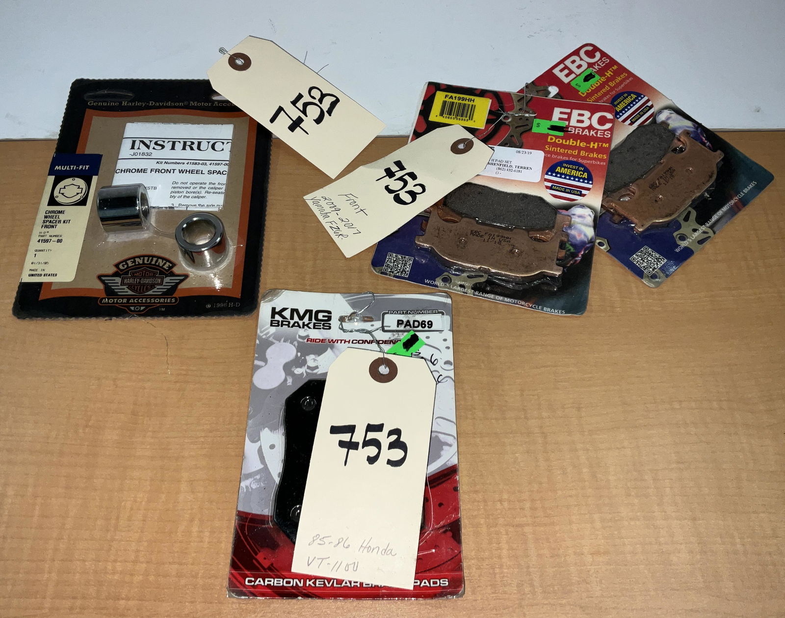 ASSORTED BRAKE PADS AND HD CHROME FRONT WHEEL SPACER KIT. (1 of 1)