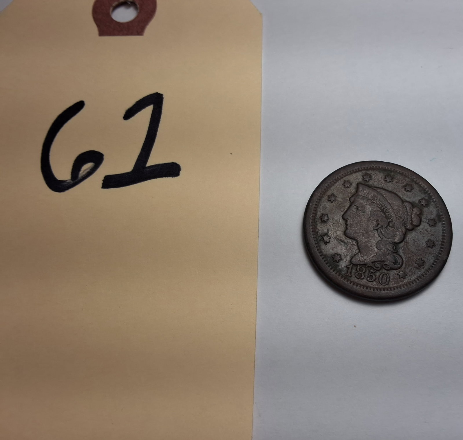 1850 Beaded Large Cent: 1850 Beaded Large Cent Condition All property is sold in "as is" condition and all sales are final. Teel Auctions and its consignor make no representations or warranties, express or implied, with resp