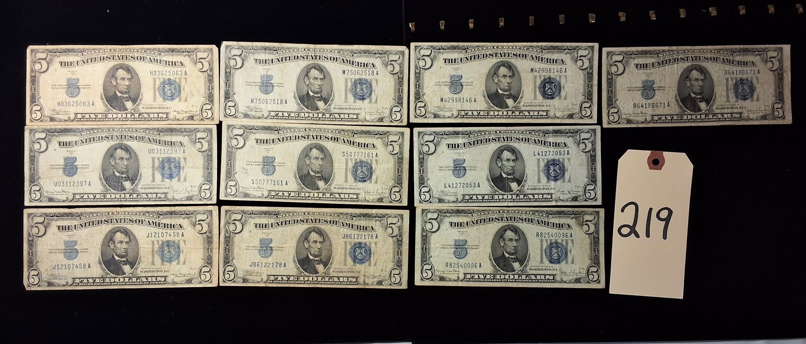 Lot of 10 1934 $5 Five Dollar Blue Seal Silver Certificate Currency (1 of 3)