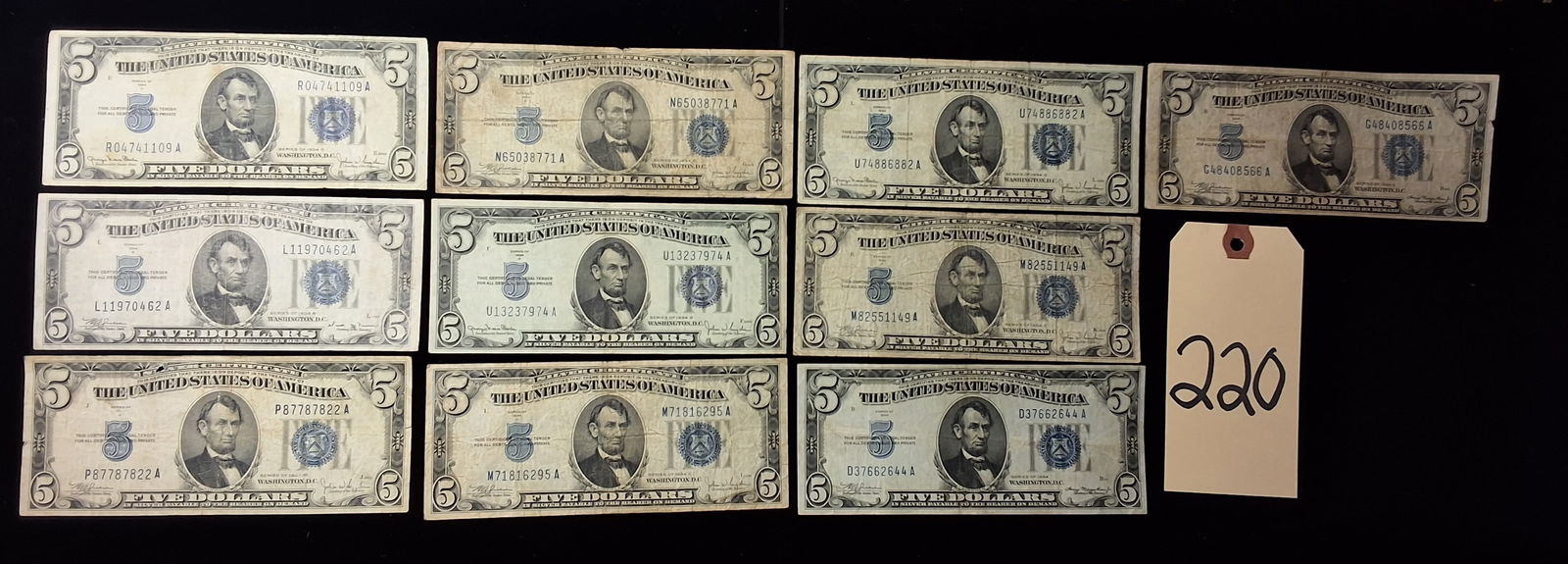 Lot of 10 1934 $5 Five Dollar Blue Seal Silver Certificate Currency (1 of 3)