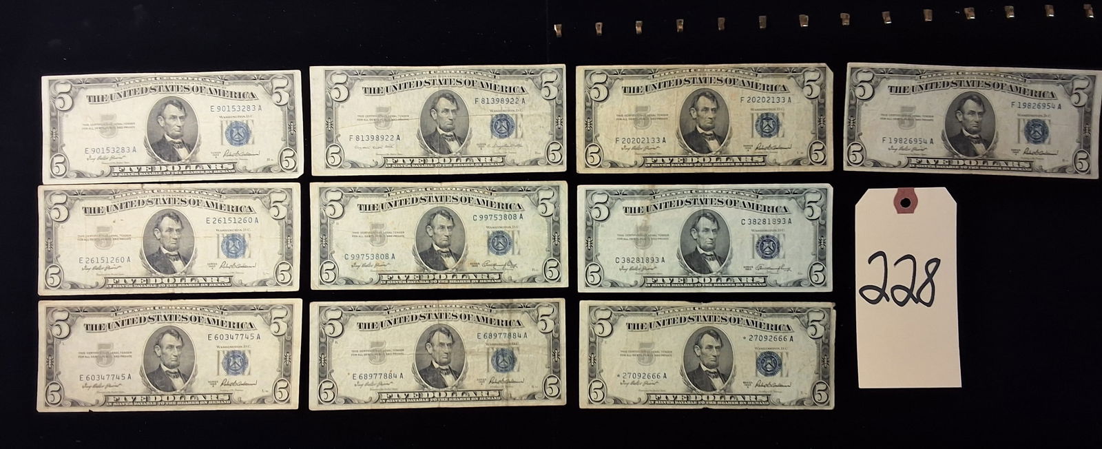 Lot of 10 1953 $5 Five Dollar Blue Seal Silver Certificate Currency (1 of 3)