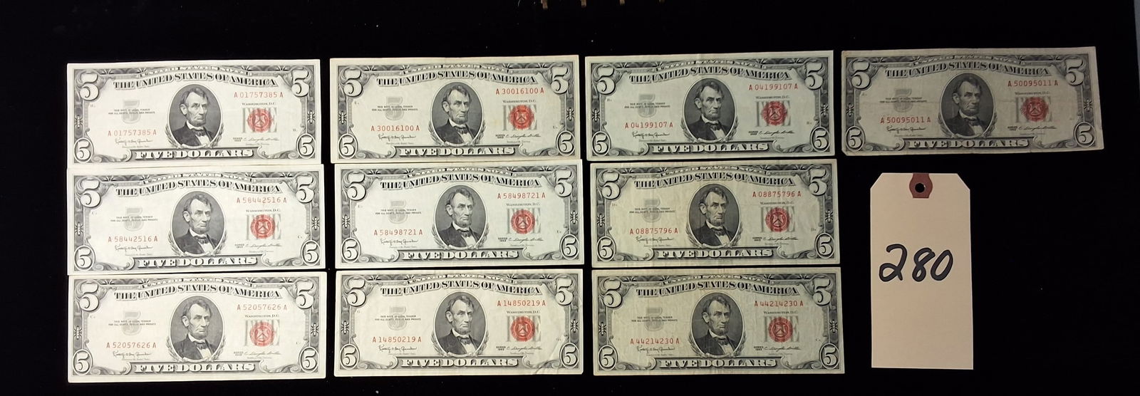 Lot of 10 1963 Five Dollar $5 Red Seal US Notes Currency (1 of 3)