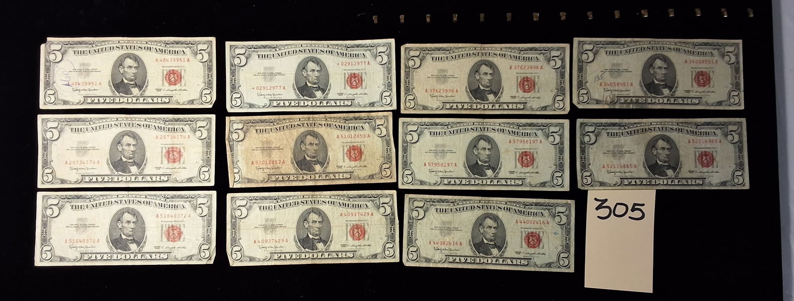 Lot of 11 1963 Five Dollar $5 Red Seal US Notes Currency (1 of 3)