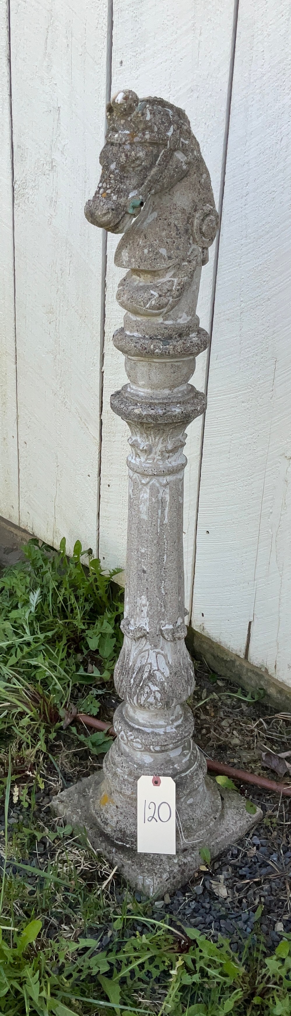 HORSE HEAD FIGURAL CAST STONE HITCHING POST. (1 of 2)