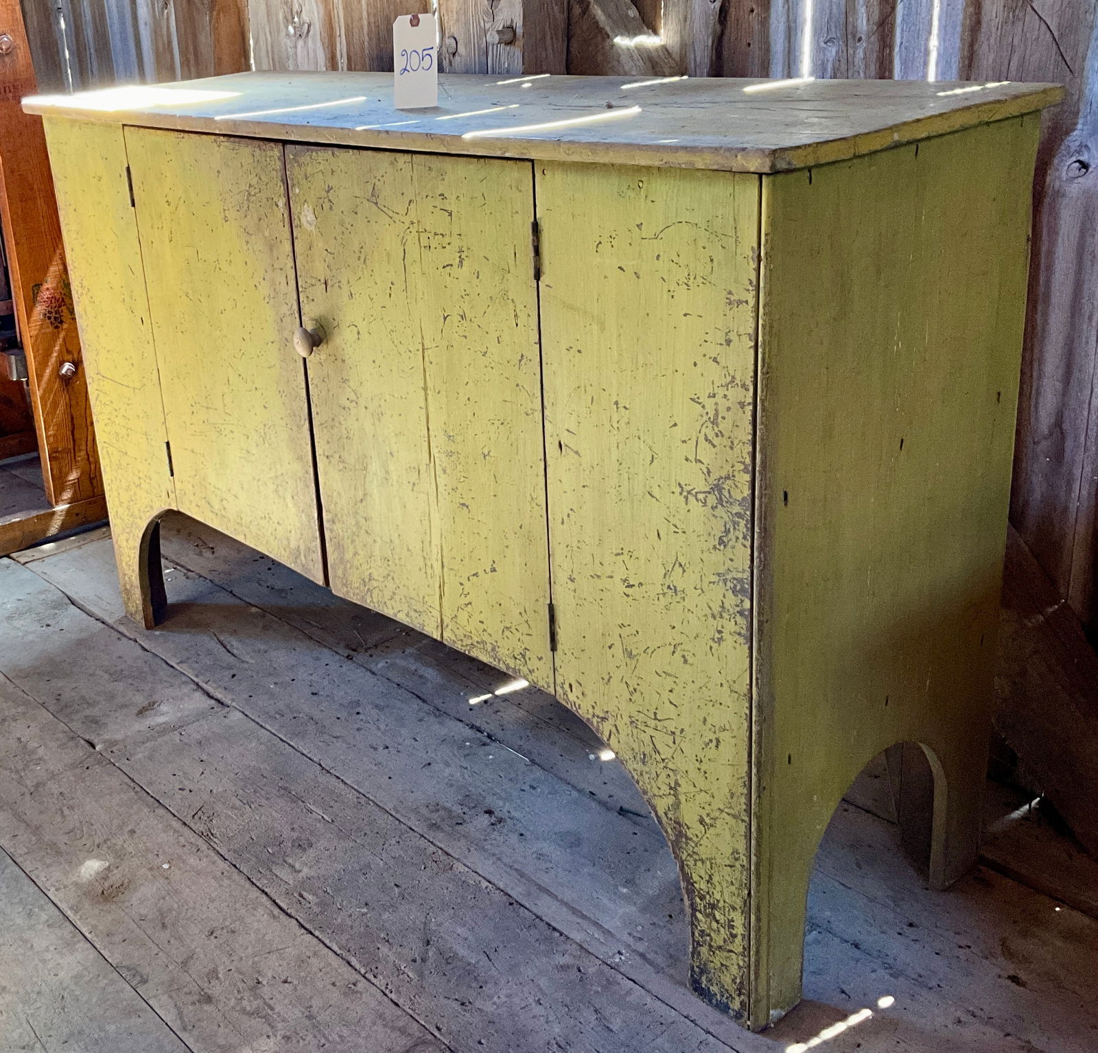 PRIMITIVE RUSTIC YELLOW PAINTED TWO DOOR SIDE CABINET. (1 of 5)