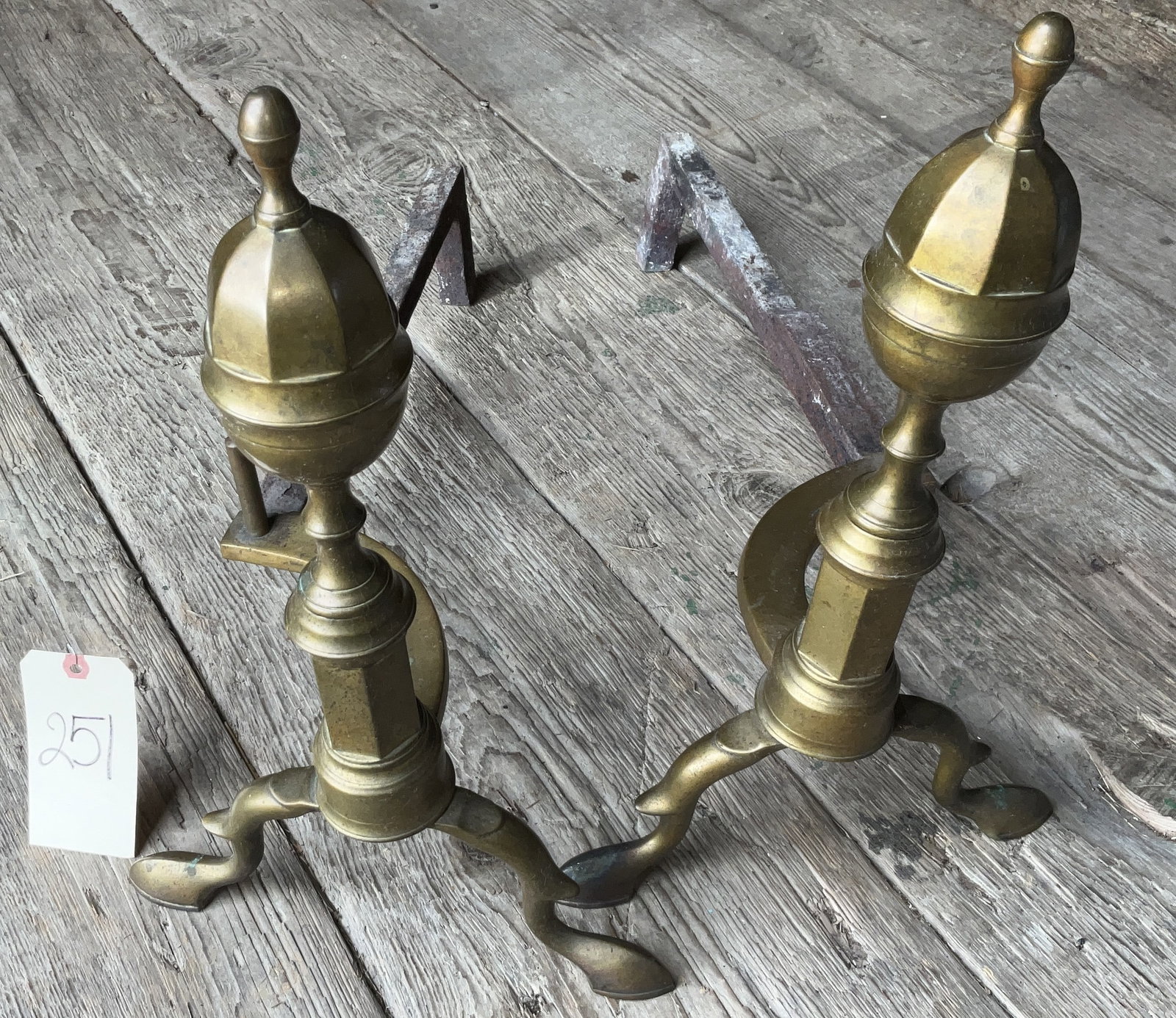 2 PC BRASS ANDIRONS. (1 of 2)
