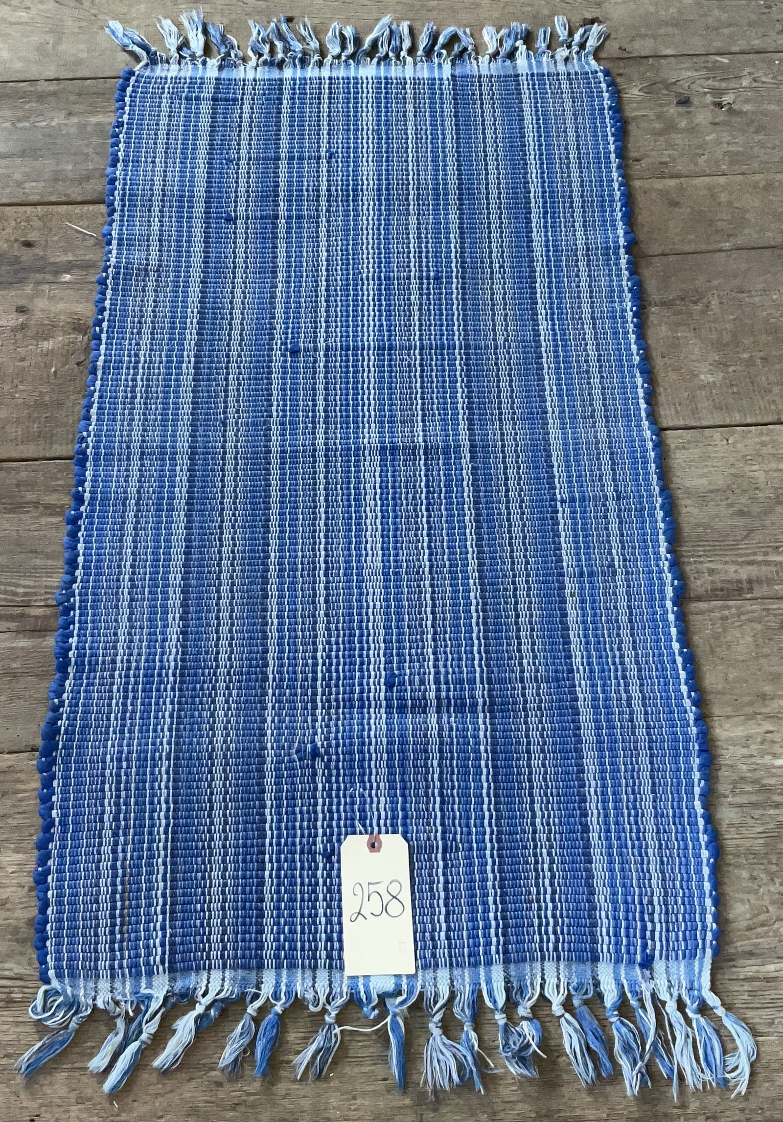 BLUE STRIPED RECTANGULAR HOOK RUG. (1 of 3)