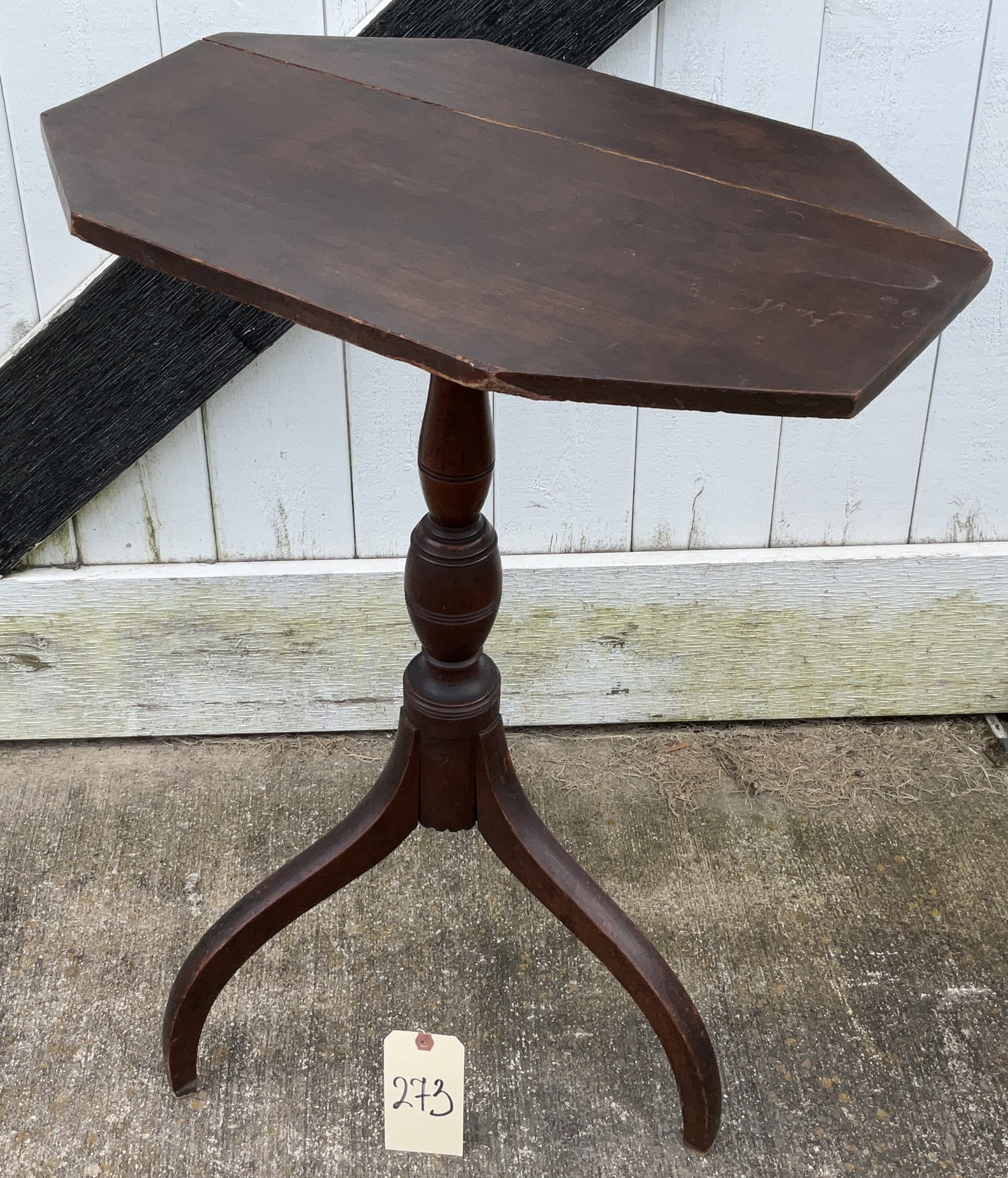 ANTIQUE MAHOGANY TILT TOP CANDLE STAND, AS IS.: ANTIQUE MAHOGANY TILT TOP CANDLE STAND, AS IS. SPLIT IN TOP. SEE PHOTOGRAPHS. MEASURES 21" X 15" X 30"H. Condition All property is sold in "as is" condition and all sales are final. Teel Auctions and 