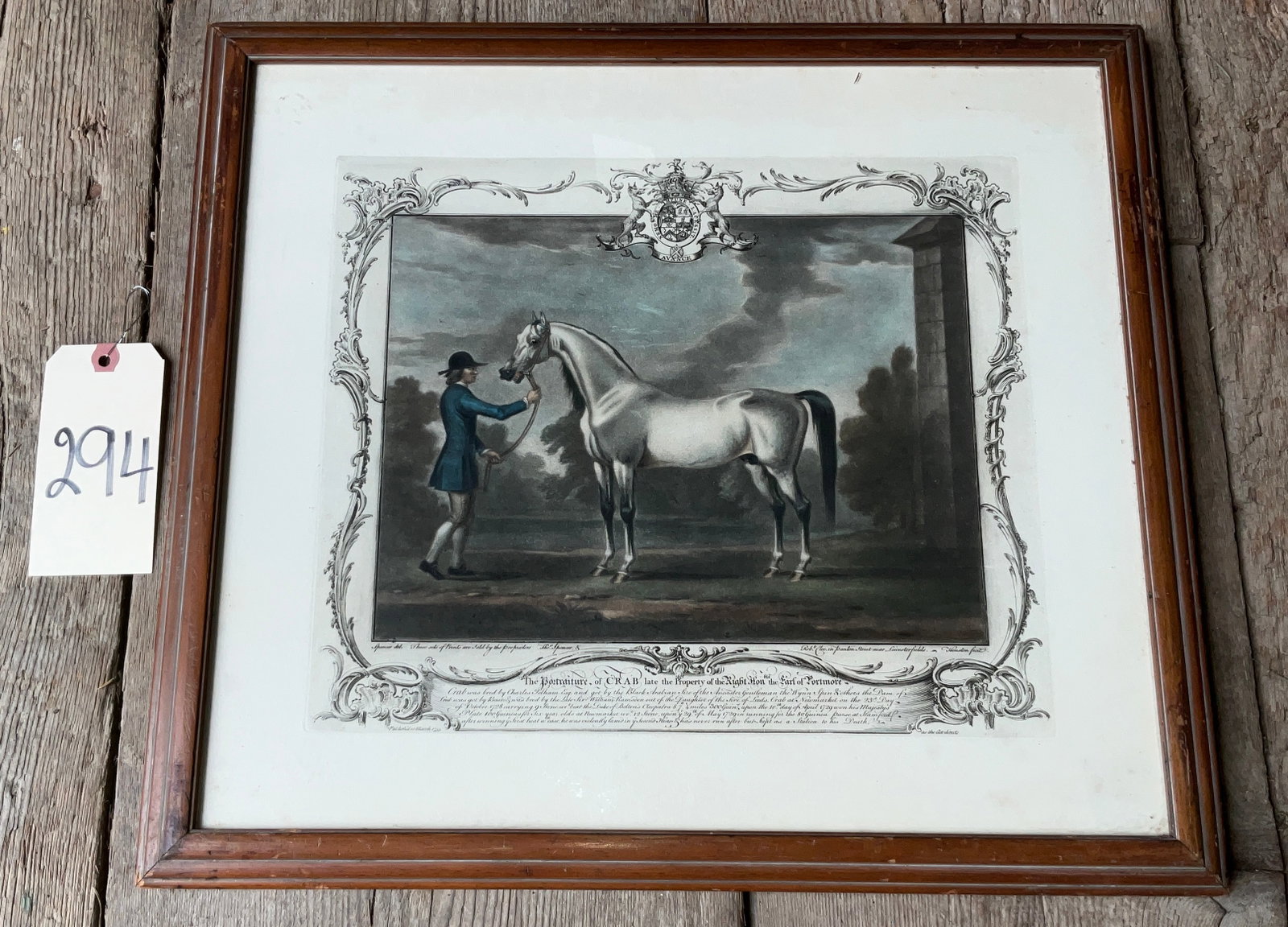 VINTAGE HORSE NAMED CRAB PORTRAIT PRINT PROPERTY OF EARL OF PORTMORE, IN FRAME.: VINTAGE HORSE NAMED CRAB PORTRAIT PRINT PROPERTY OF EARL OF PORTMORE, IN FRAME. MEASURES 20" X 18". Condition All property is sold in "as is" condition and all sales are final. Teel Auctions and its c