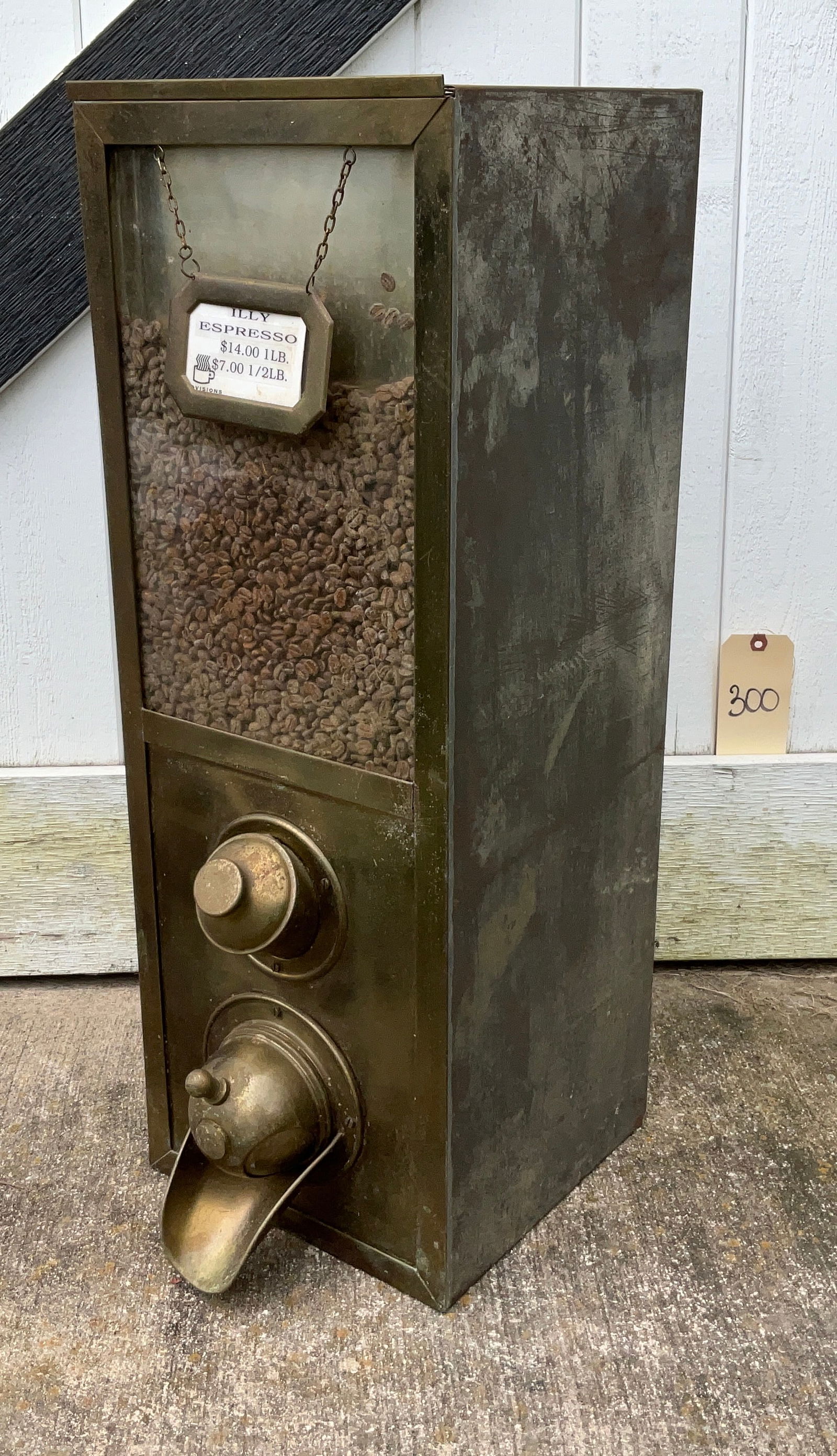 BRASS COFFEE BEAN DISPENSER. (1 of 3)