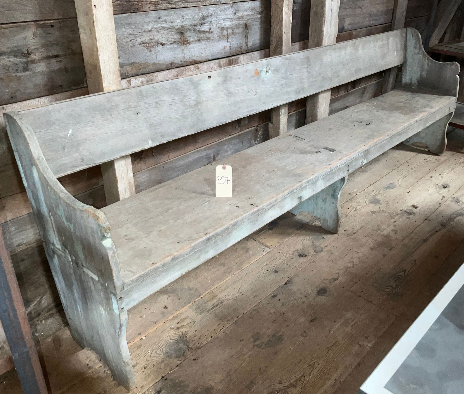 RUSTIC 9' WOODEN MEETINGHOUSE BENCH. (1 of 4)