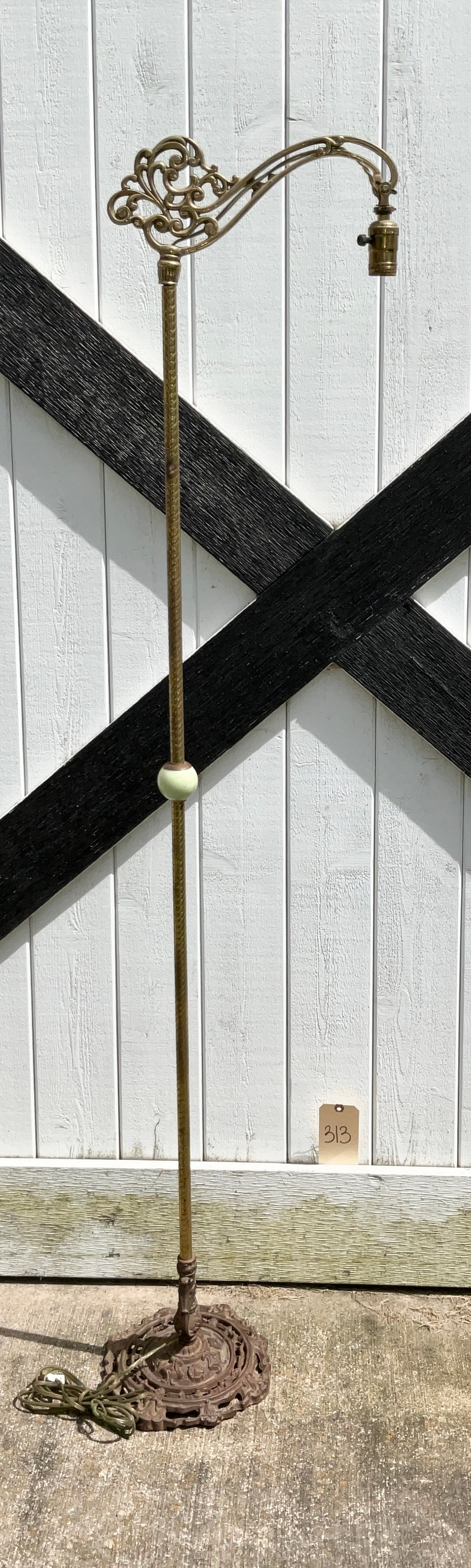 ANTIQUE BRASS, IRON, AND ONYX BRIDGE LAMP. (1 of 4)