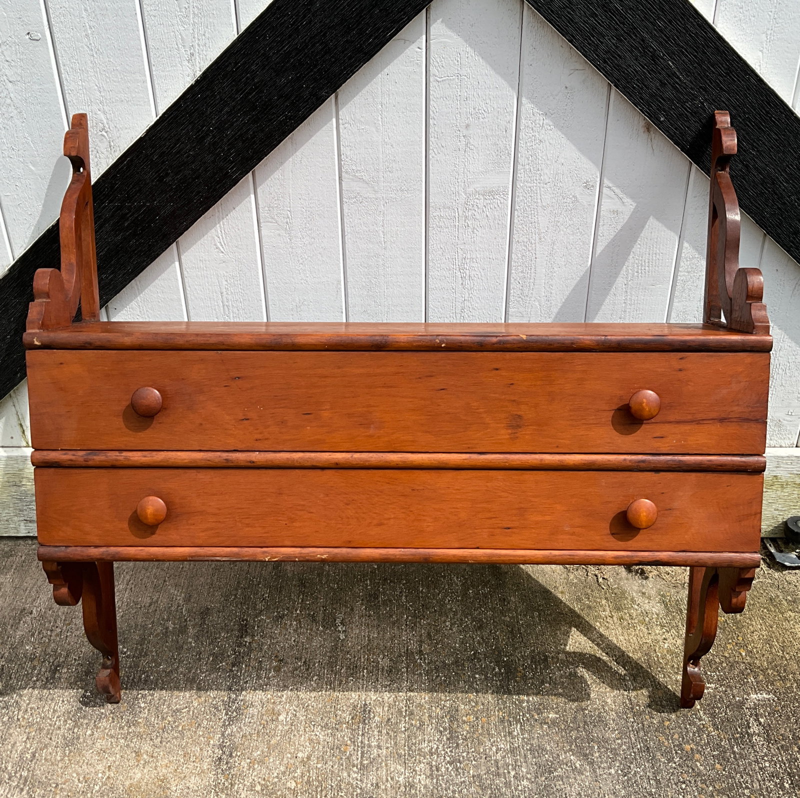 CARVE MAPLE TWO DRAWER WALL SHELF. (1 of 4)