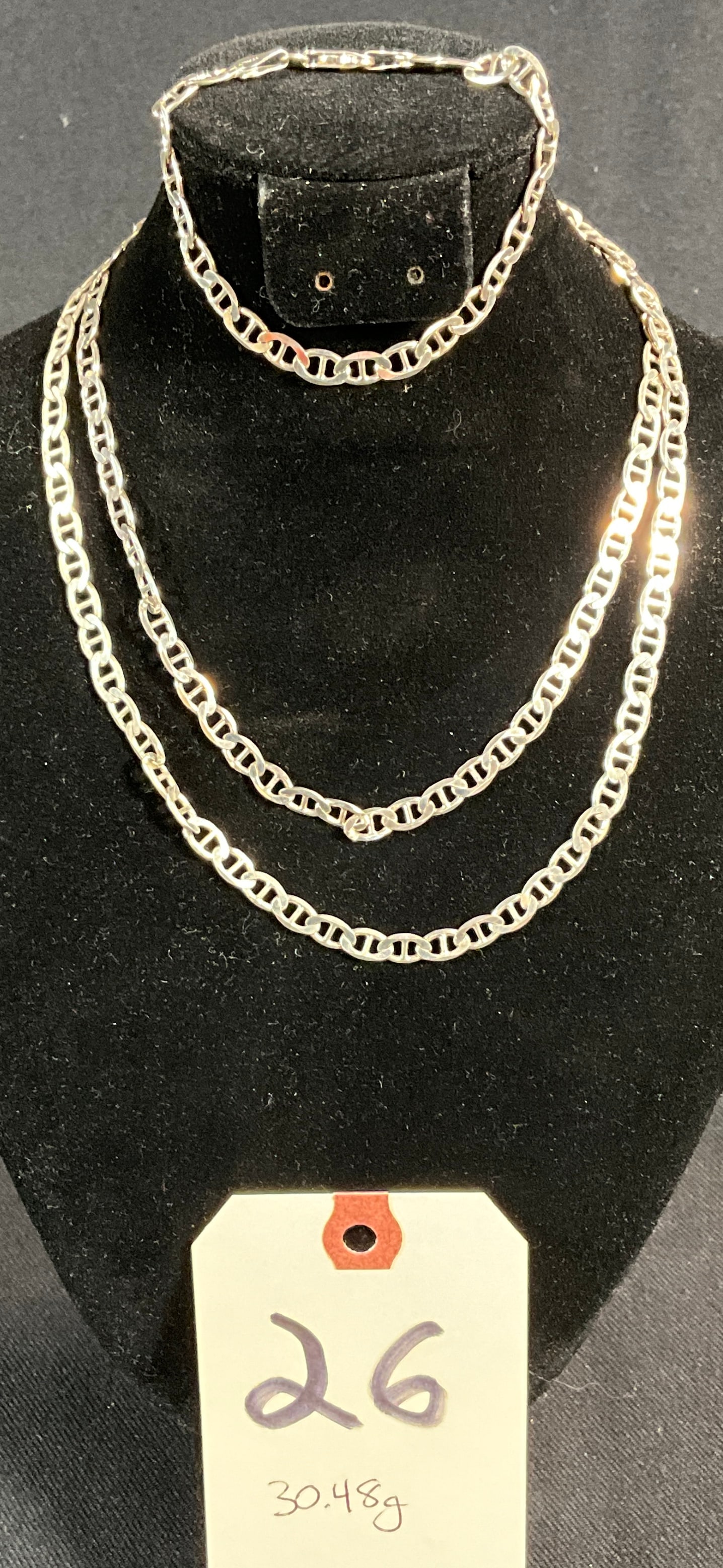 ITALIAN STERLING SILVER CHAIN NECKLACE AND MATCHING BRACELET. 30.48 GRAMS TOTAL WEIGHT. (1 of 3)