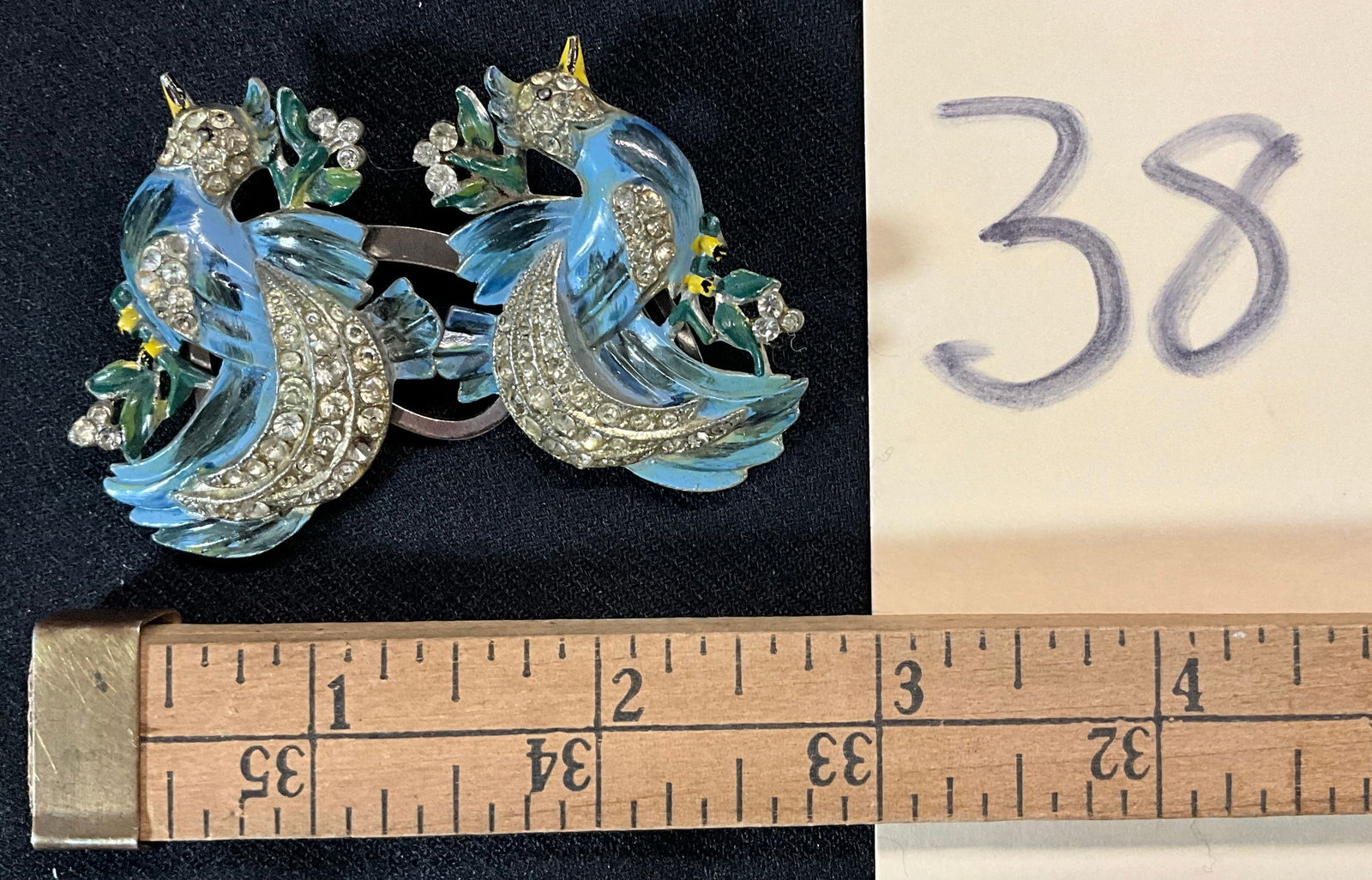 VINTAGE CORO DUETTE ENAMEL DOUBLE BIRD PIN CLIP SET, SIGNED.: VINTAGE CORO DUETTE ENAMEL DOUBLE BIRD PIN CLIP SET, SIGNED. Condition All property is sold in "as is" condition and all sales are final. Teel Auctions and its consignor make no representations or war