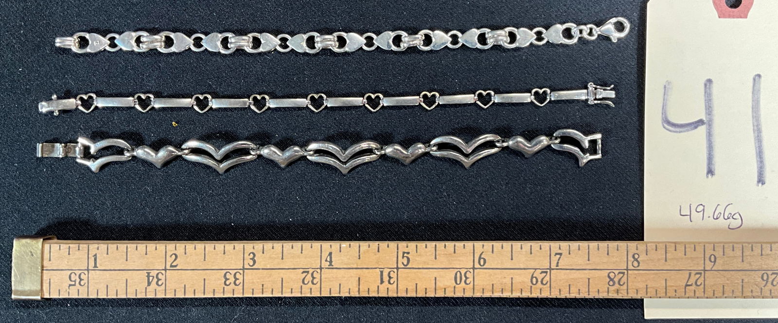3 PC STERLING SILVER HEART DECORATED BRACELETS. (1 of 3)