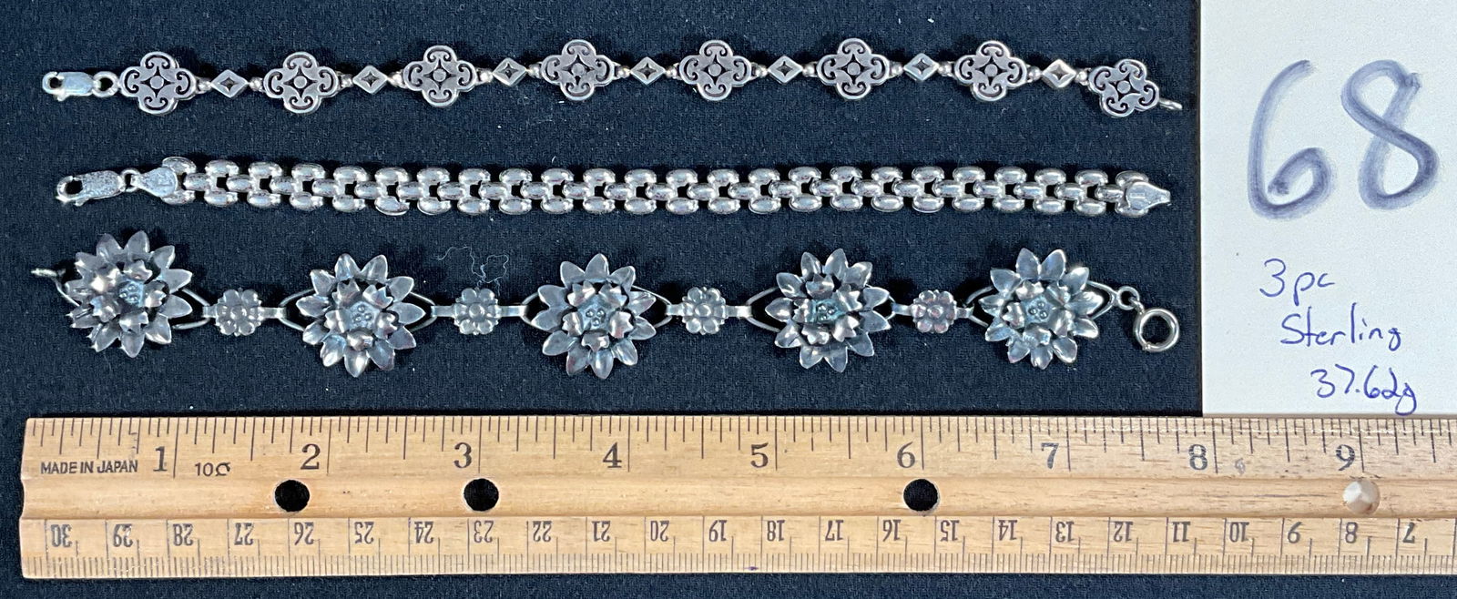 3 PC STERLING SILVER DECORATED BRACELETS. (1 of 3)
