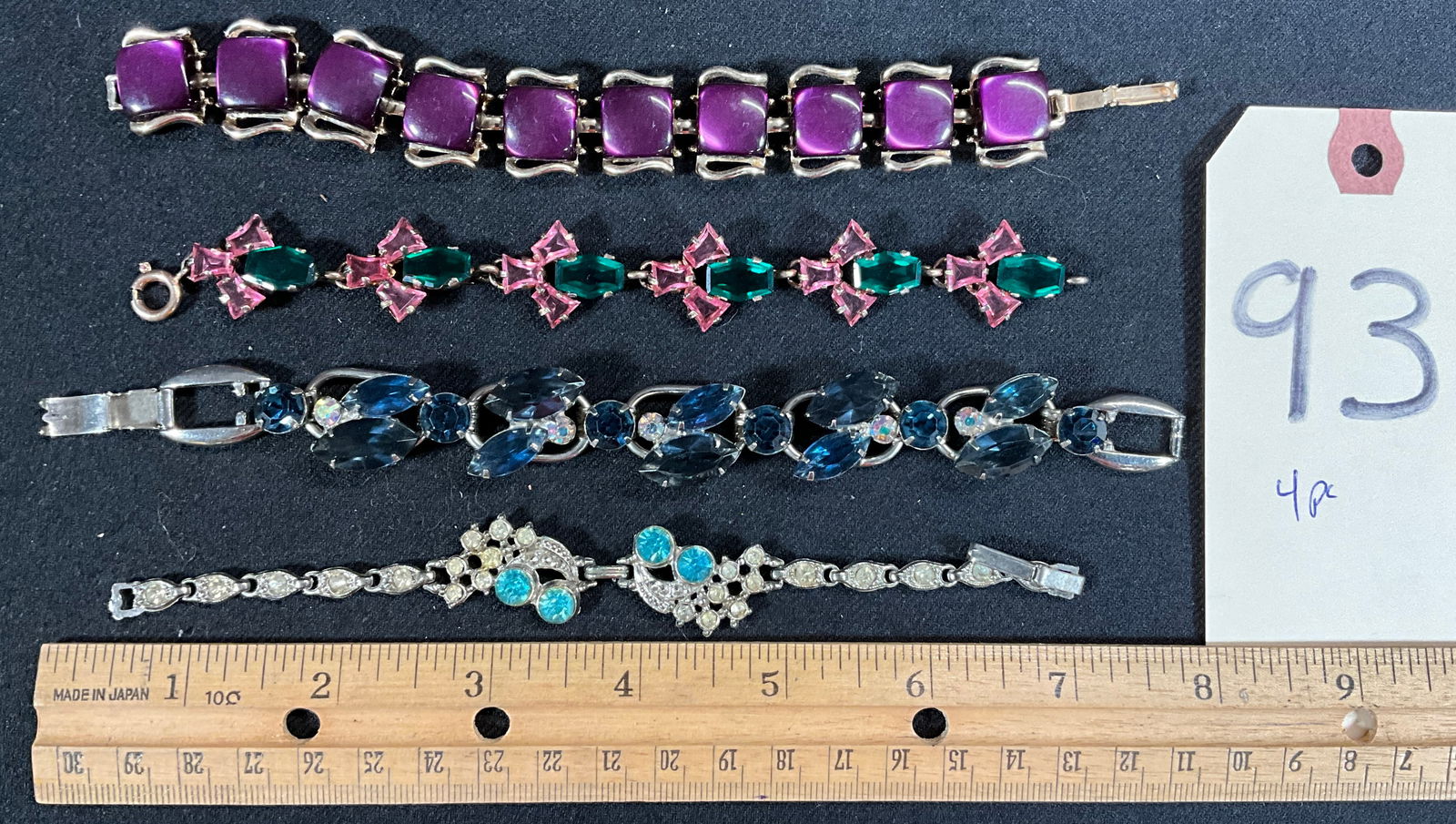4 PC RHINESTONE 7" BRACELETS. (1 of 3)
