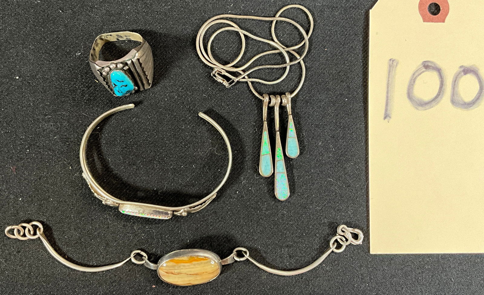 4 PC SOUTHWESTERN STERLING NECKLACES, BRACELETS, AND RING. (1 of 5)