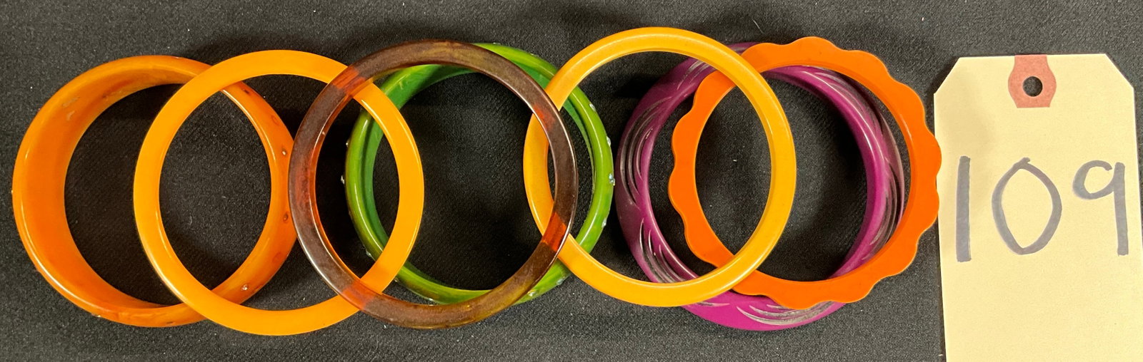7 PC BAKELITE AND OTHER BRACELETS: 7 PC BAKELITE AND OTHER BRACELETS Condition All property is sold in "as is" condition and all sales are final. Teel Auctions and its consignor make no representations or warranties, express or implied
