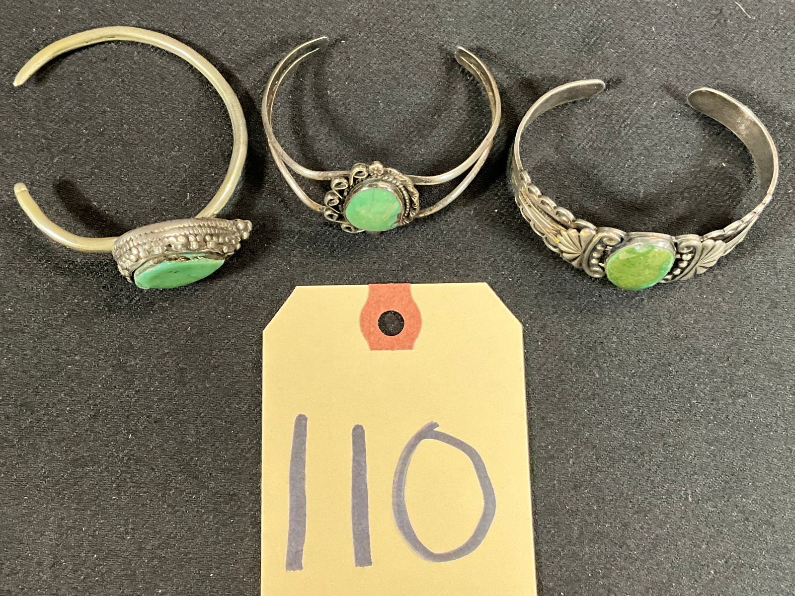 3 PC TURQUOISE DECORATED SILVER COLORED CUFF BRACELETS. (1 of 3)