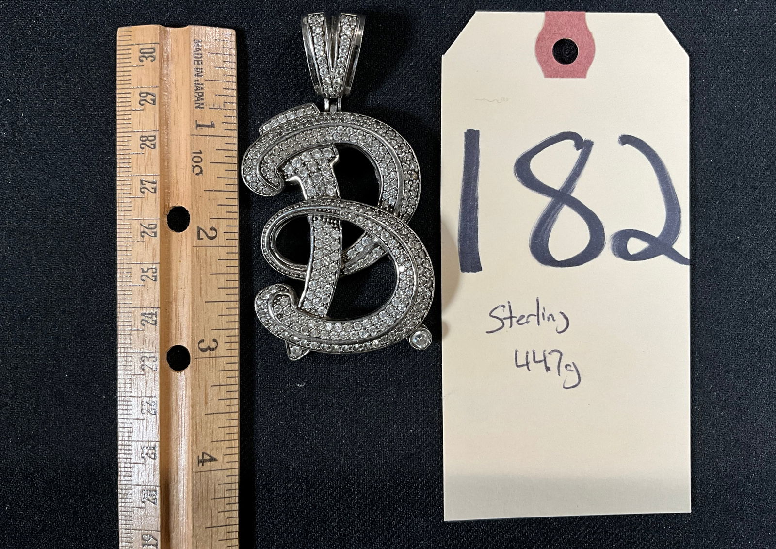 CLEAR RHINESTONE ENCRUSTED STERLING SILVER LETTER "B" PENDANT. (1 of 3)
