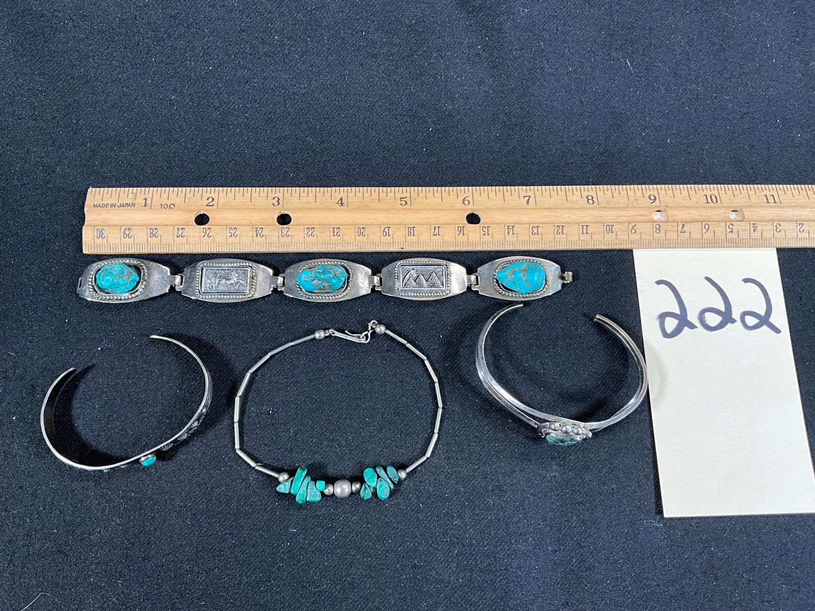 TURQUOISE DECORATED SOUTHWESTERN BRACELETS: TURQUOISE DECORATED SOUTHWESTERN BRACELETS Condition All property is sold in "as is" condition and all sales are final. Teel Auctions and its consignor make no representations or warranties, express o