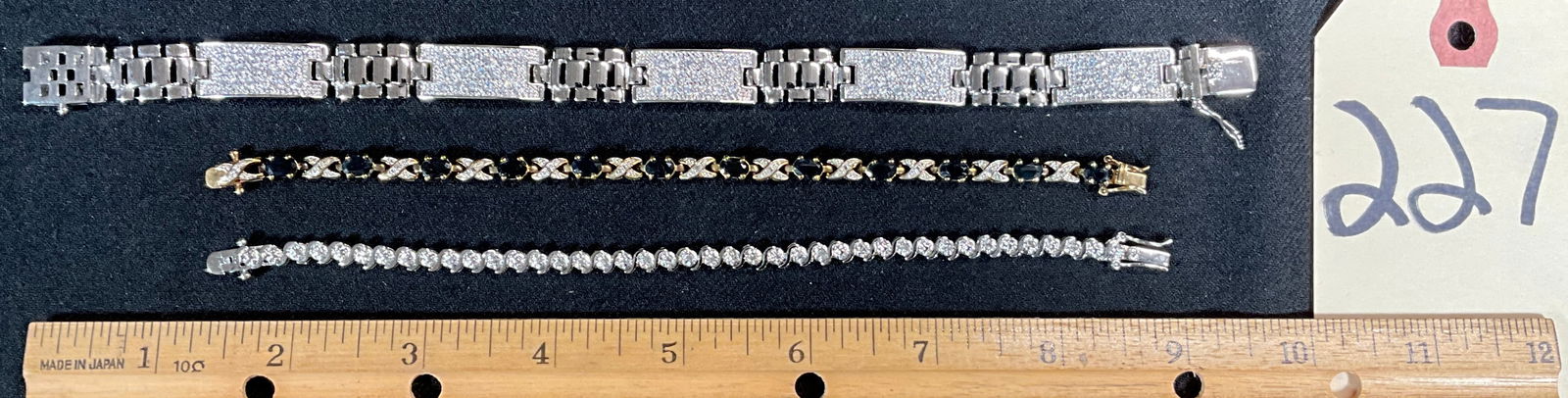 3 PC STERLING SILVER BRACELETS, ONE WITH CUBIC ZARCONIA DECORATION. (1 of 3)