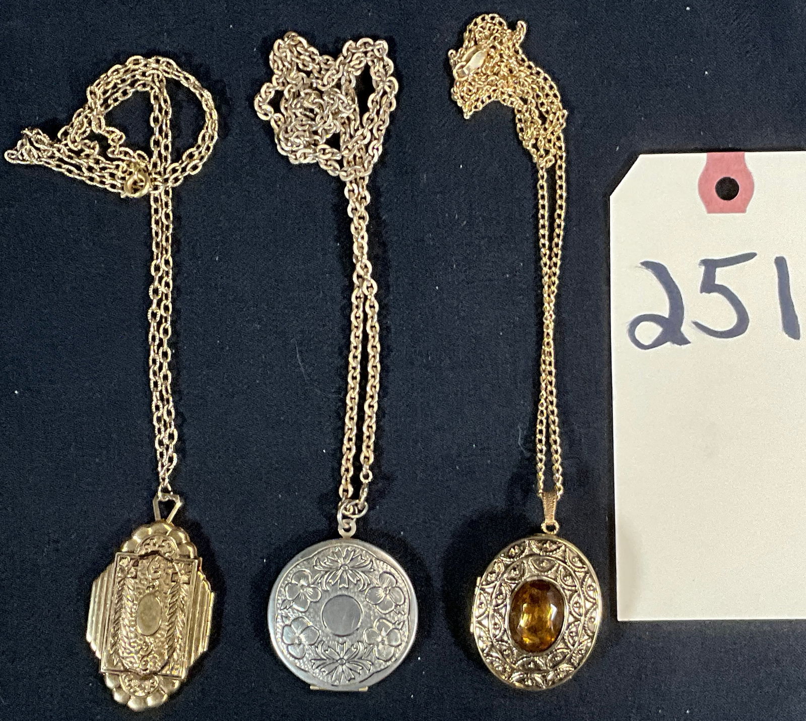 3 PC ASSORTED DECORATYED NECKLACES WITH LOCKET PENDANTS. (1 of 4)