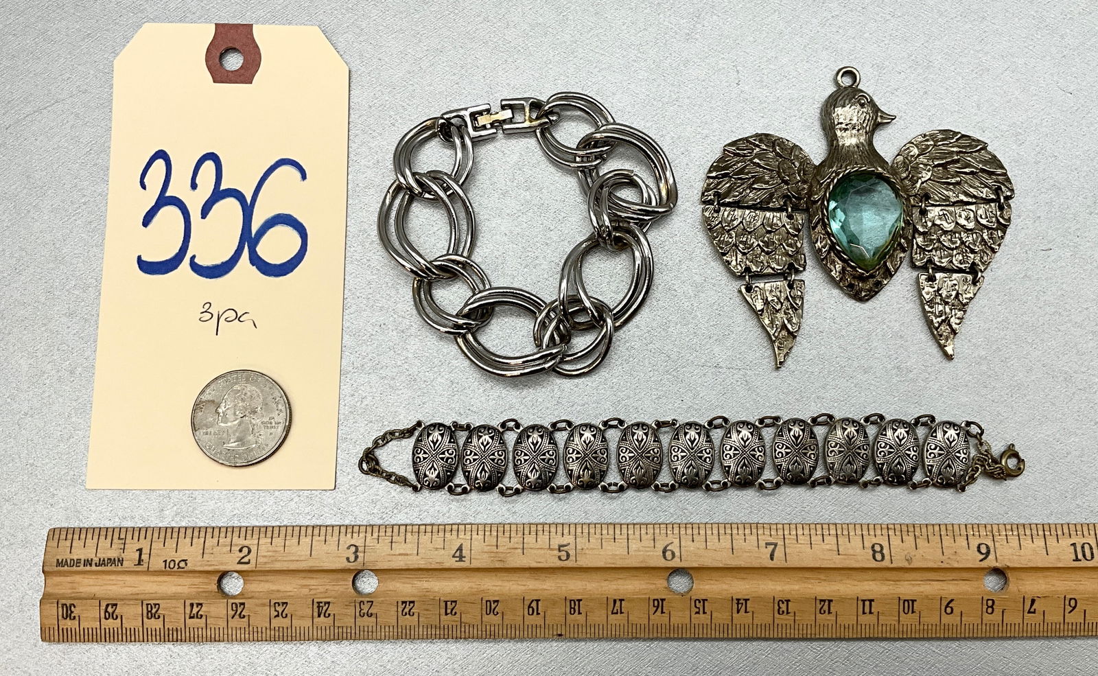 3 PC BRACELETS AND BIRD PENDANT. (1 of 6)