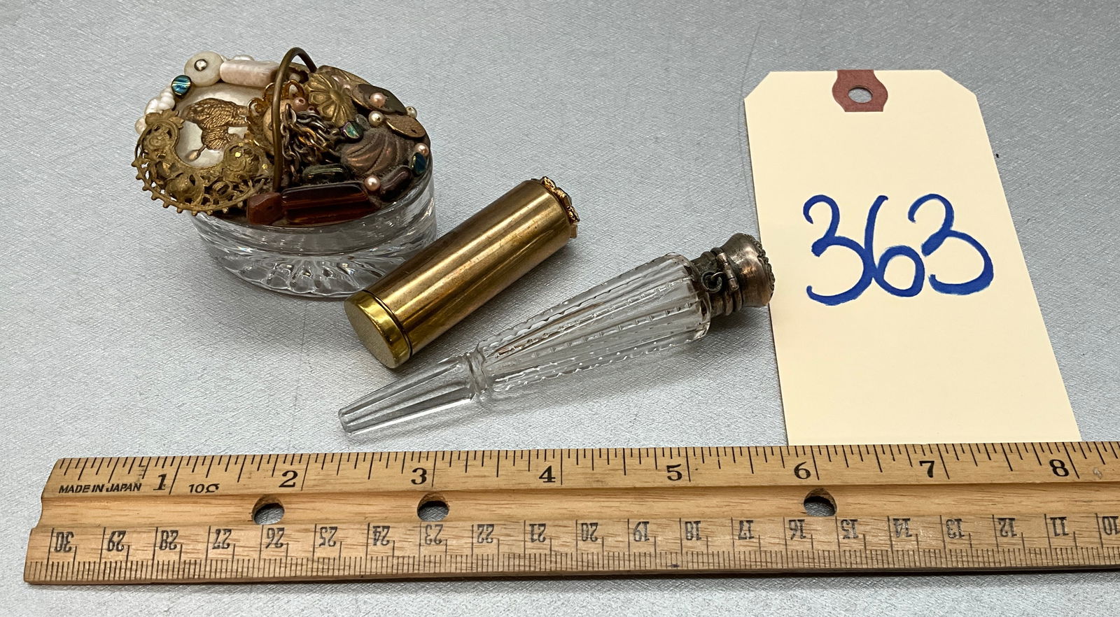 SARAH JANE SIGNED DRESSER BOX, STERLING CAPPED PERFUME BOTTLE, AND MORE. (1 of 5)