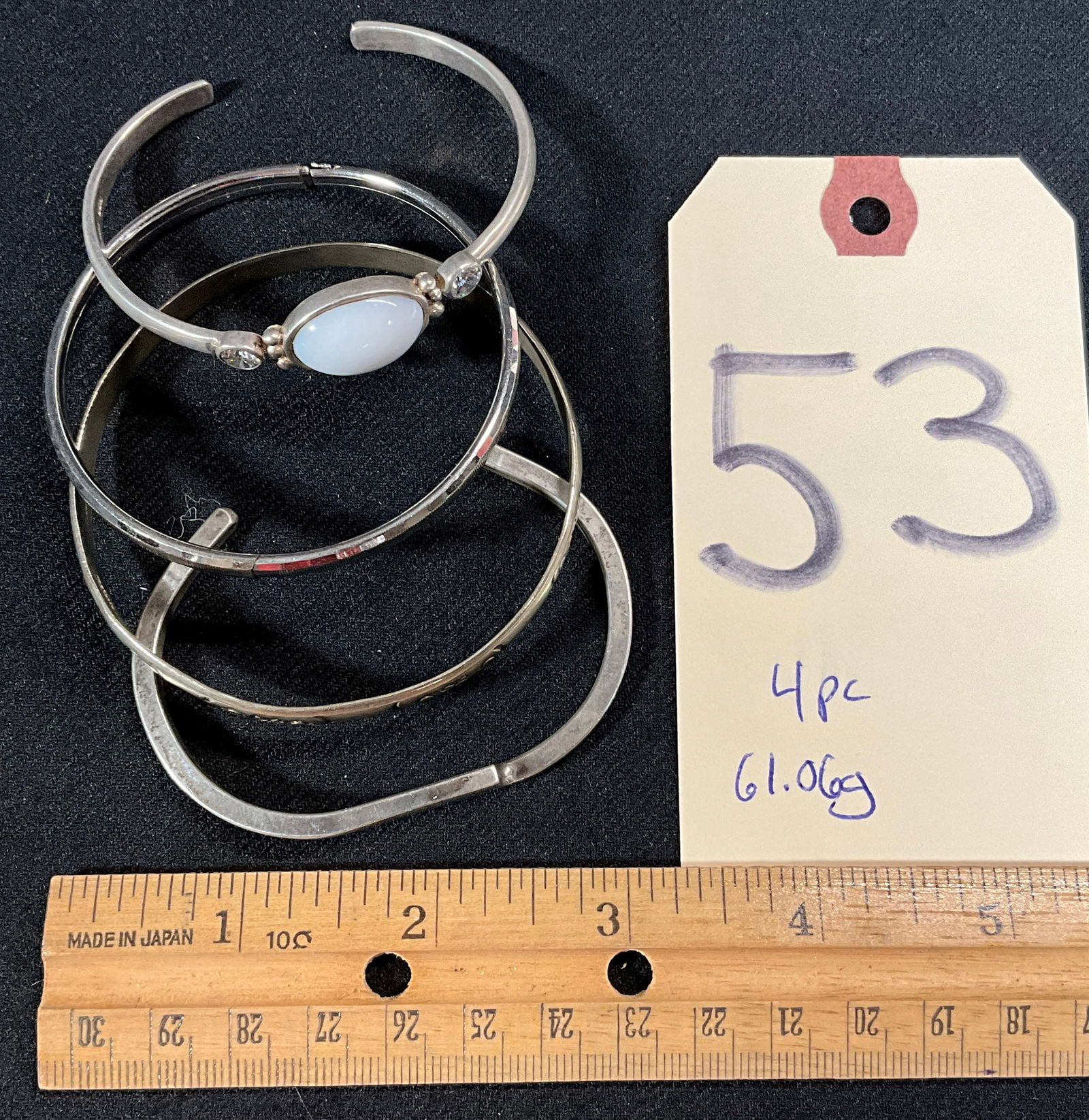 4 PC STERLING SILVER DECORATED BRACELETS. (1 of 5)