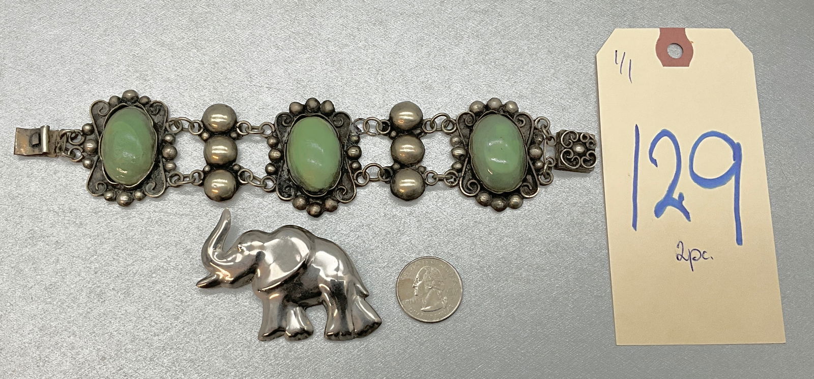 2 PC STERLING, MECIXAN SILVER AND STONE JEWELRY. (1 of 7)