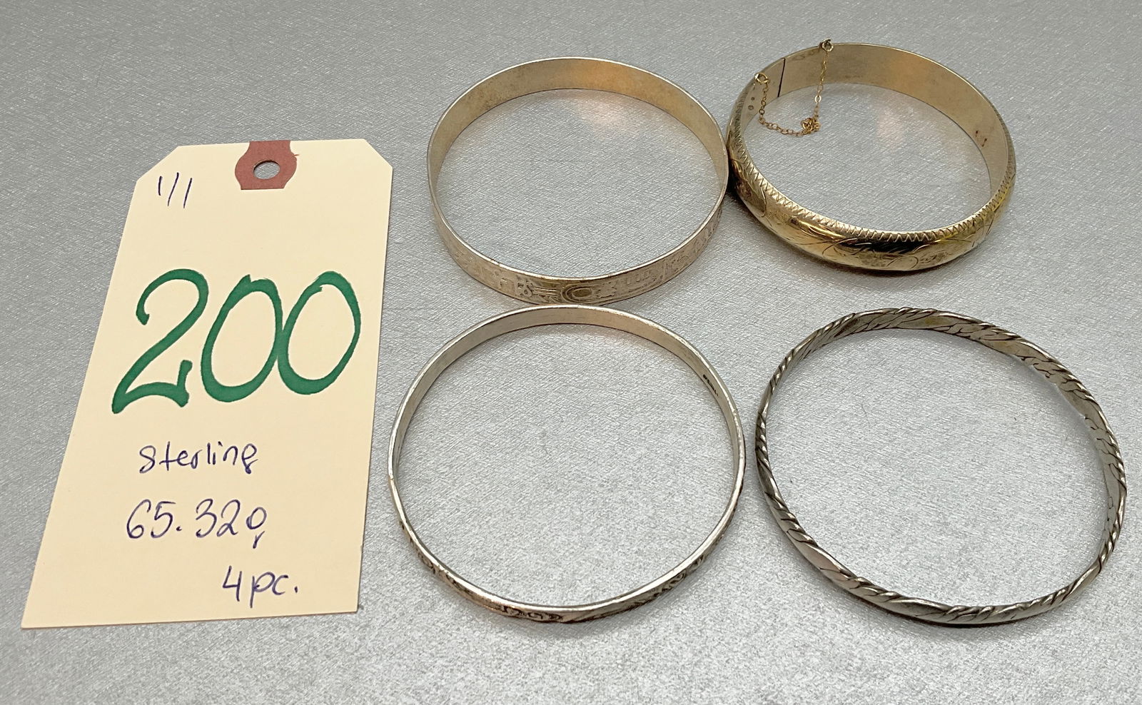 4 PC STERLING SILVER MARKED CUFF BRACELETS. (1 of 4)