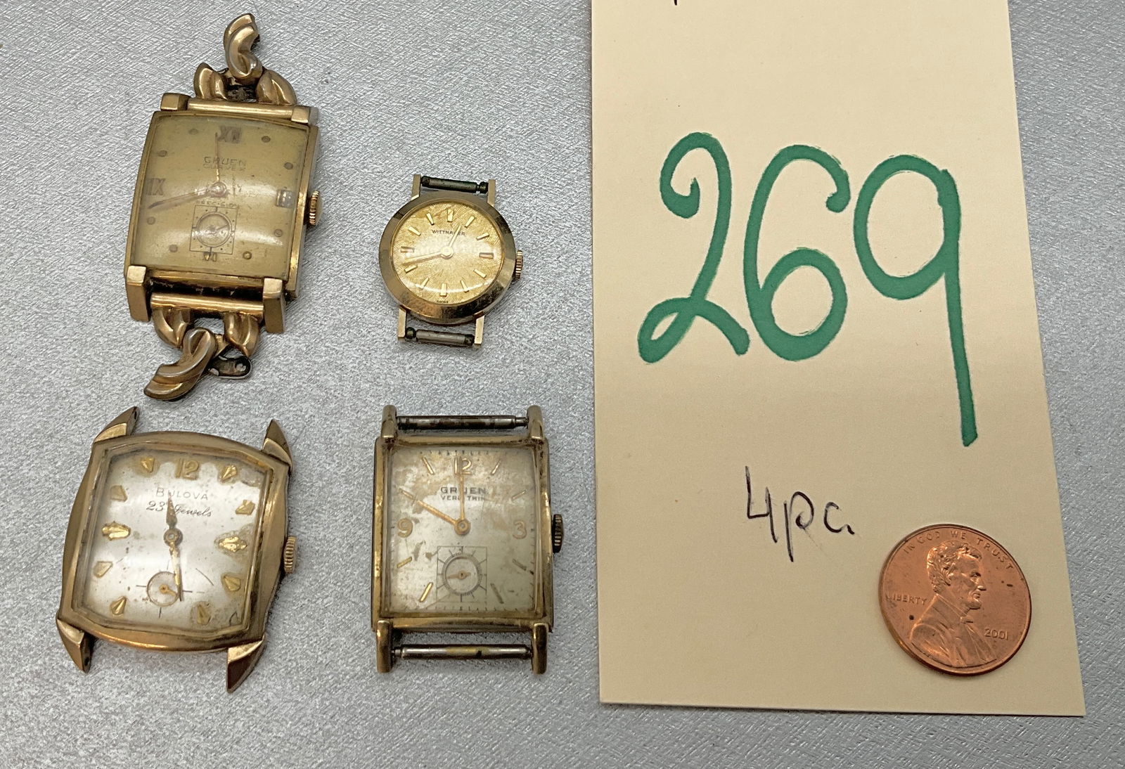 4 PC VINTAGE WATCH FACES FROM GRUEN, BULOVA, AND WITTNAUER. (1 of 5)