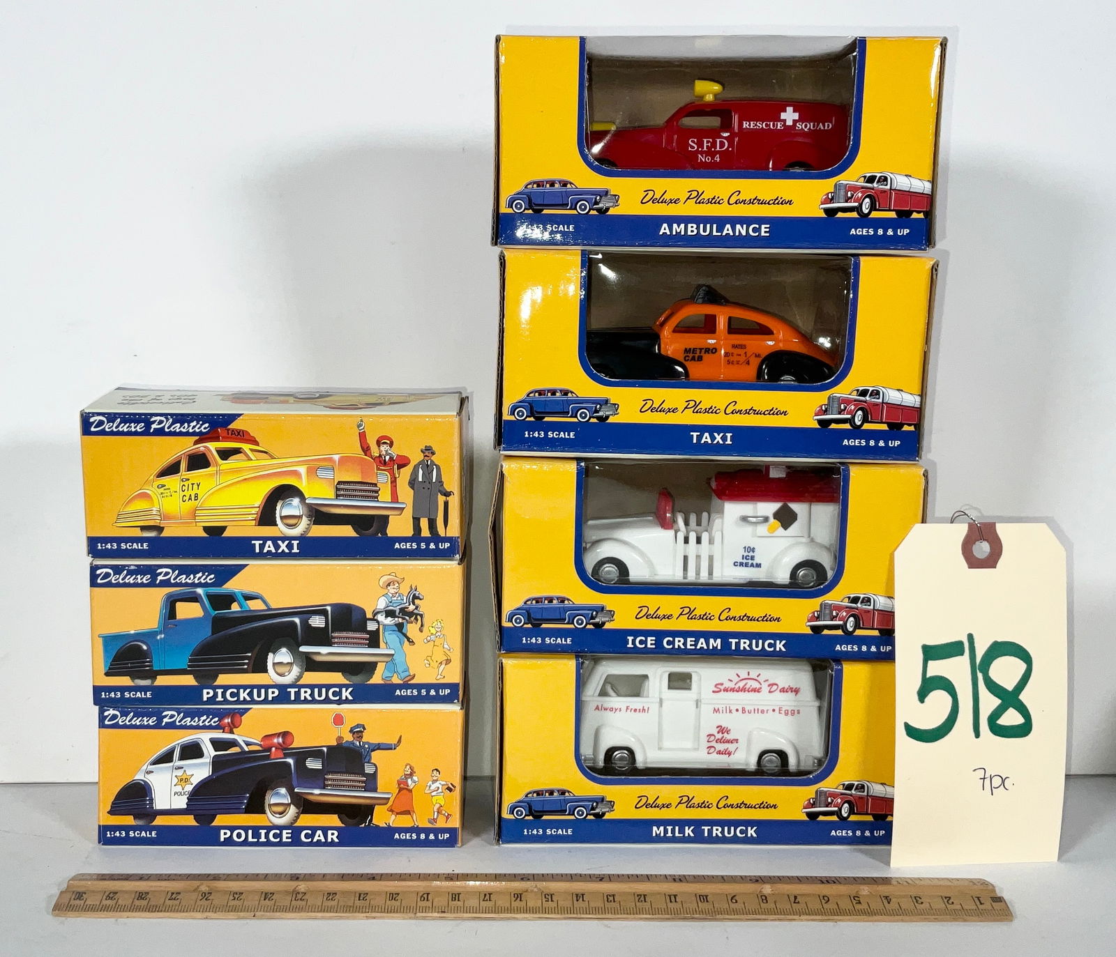 7 PC DELUXE PLASTIC AUTOMOBILES WITH BOXES.: 7 PC DELUXE PLASTIC AUTOMOBILES WITH BOXES. Condition All property is sold in "as is" condition and all sales are final. Teel Auctions and its consignor make no representations or warranties, express