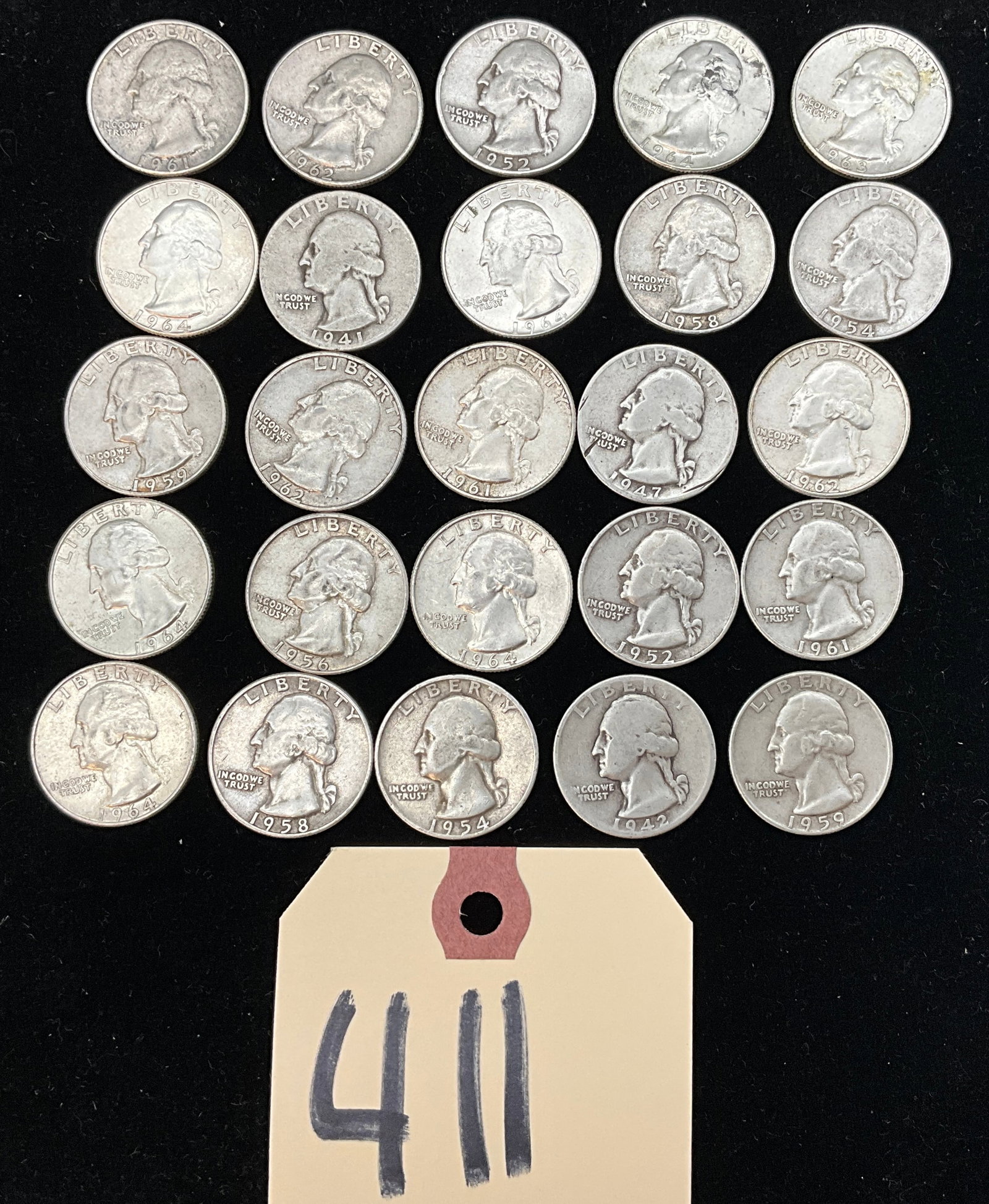 1940's to 1960's Silver Washington Quarters. (1 of 3)