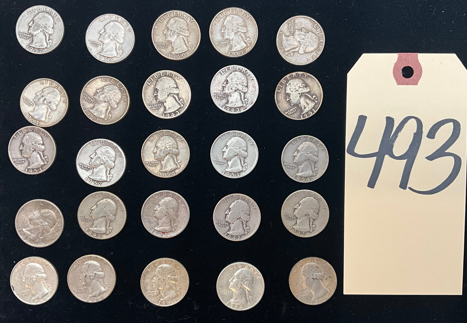 25 Pc 1940's to 1960's Washington Silver Quarters. (1 of 3)