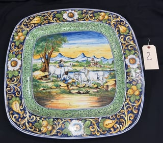 ITALIAN MAJOLICA POTTERY 24" FIGURAL CHARGER.